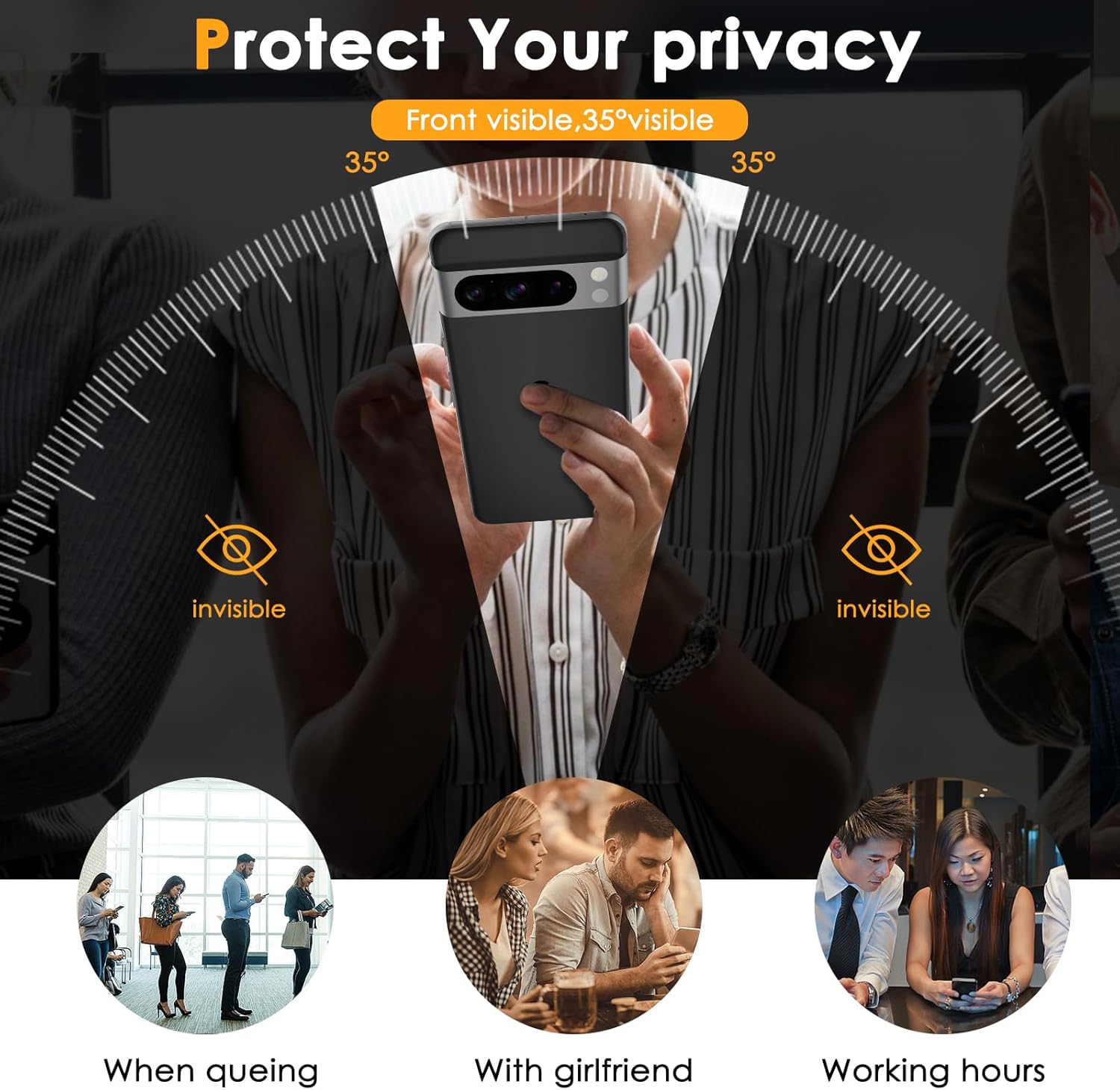 Paquete de 2+2 para Google Pixel 8 Pro Protector de pantalla de privacidad y protector de lente de cámara, vidrio templado 9H, antiespía, arañazos