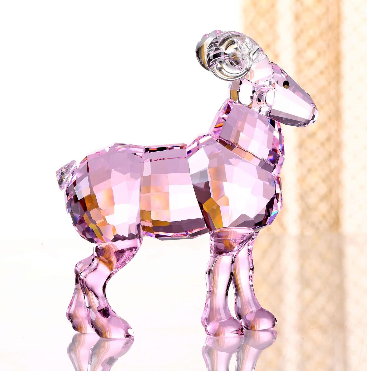 Colección de figuras de animales de cabra de cristal, estatua coleccionable para decoración del hogar (rosa)