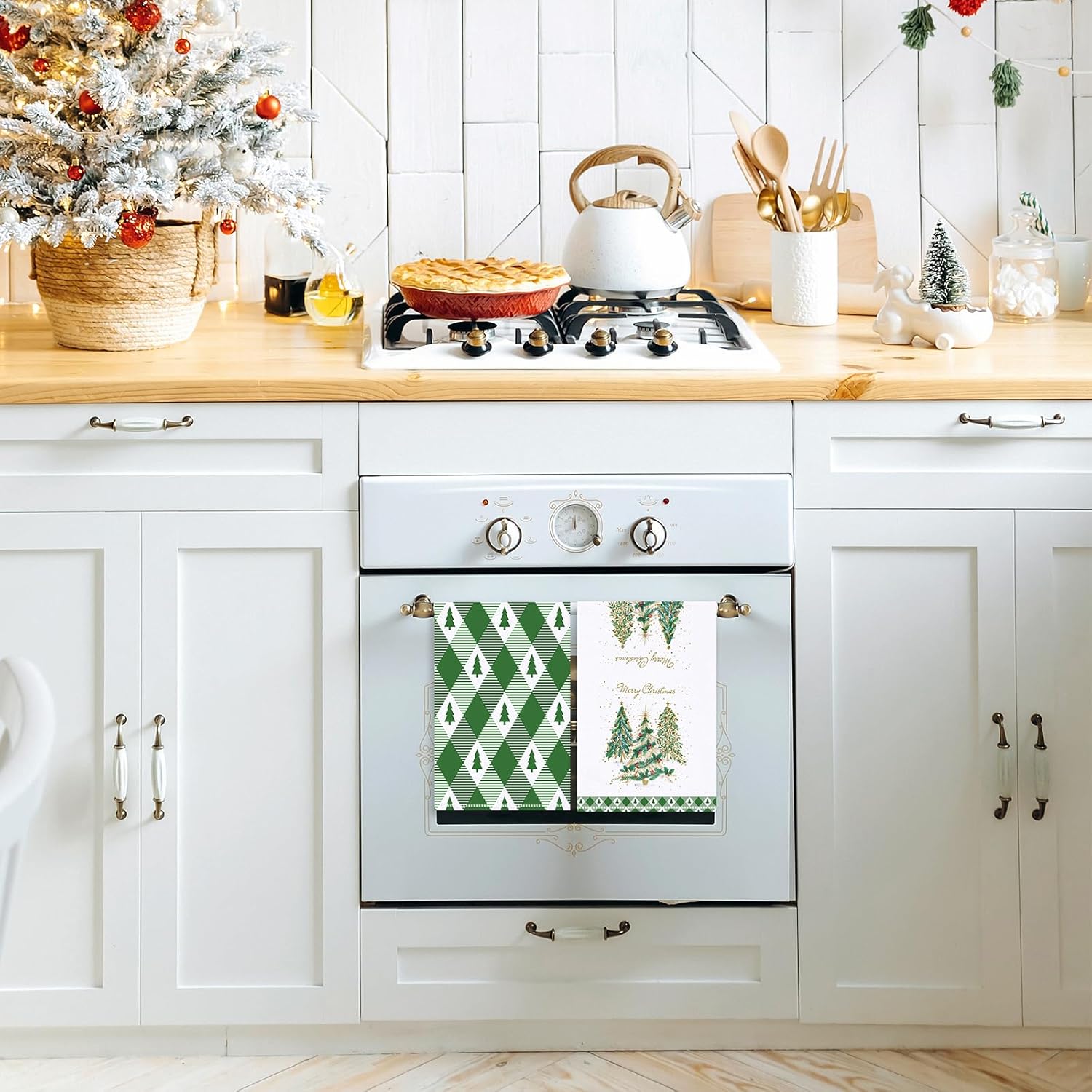 Juego de 2 paños de cocina de Navidad, juego de 2, diseño de árbol de Navidad, Navidad, Navidad, invierno, decorativos, paños de cocina para el