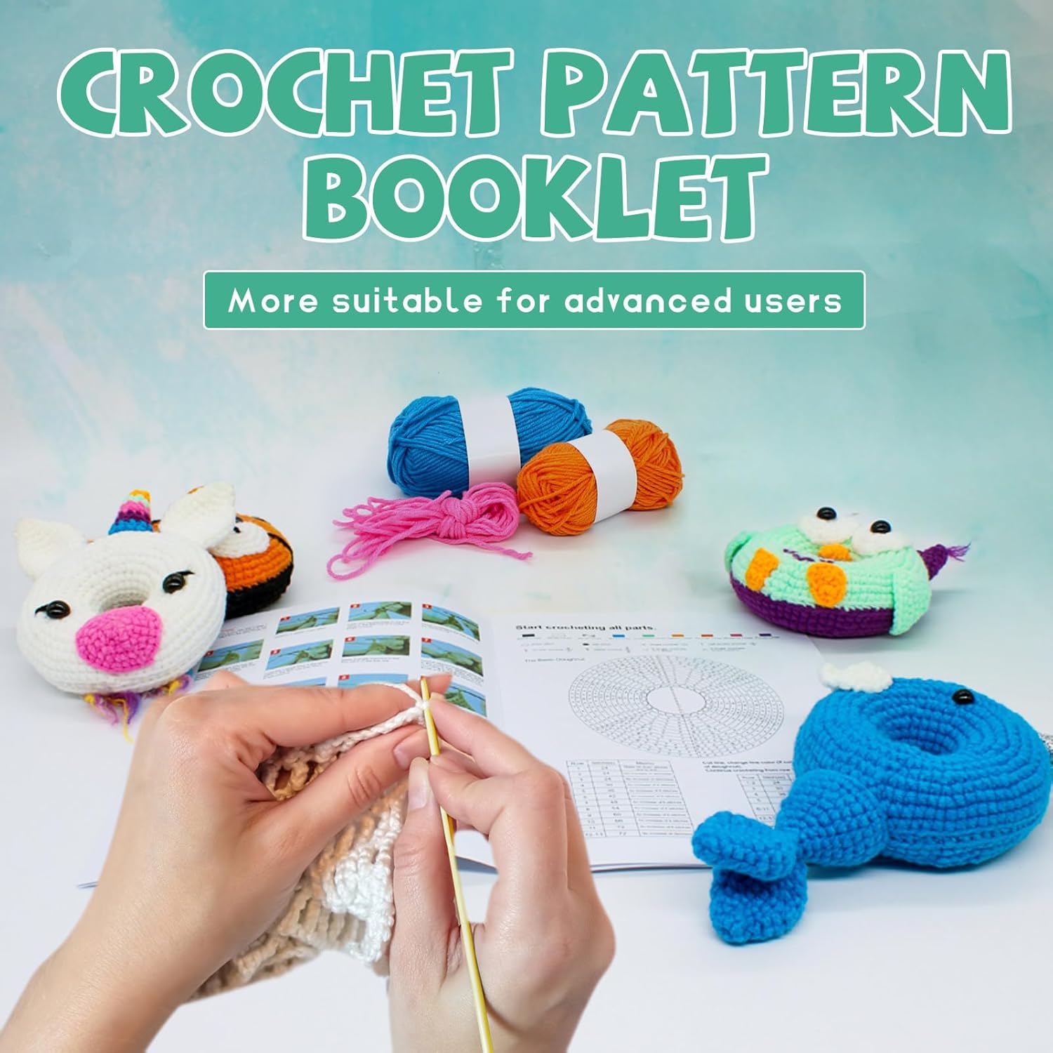 Yanpoake Kit de ganchillo para adultos y niños, 4 piezas de donas de ganchillo para principiantes, kit de amigurumi fácil de aprender a ganchillo
