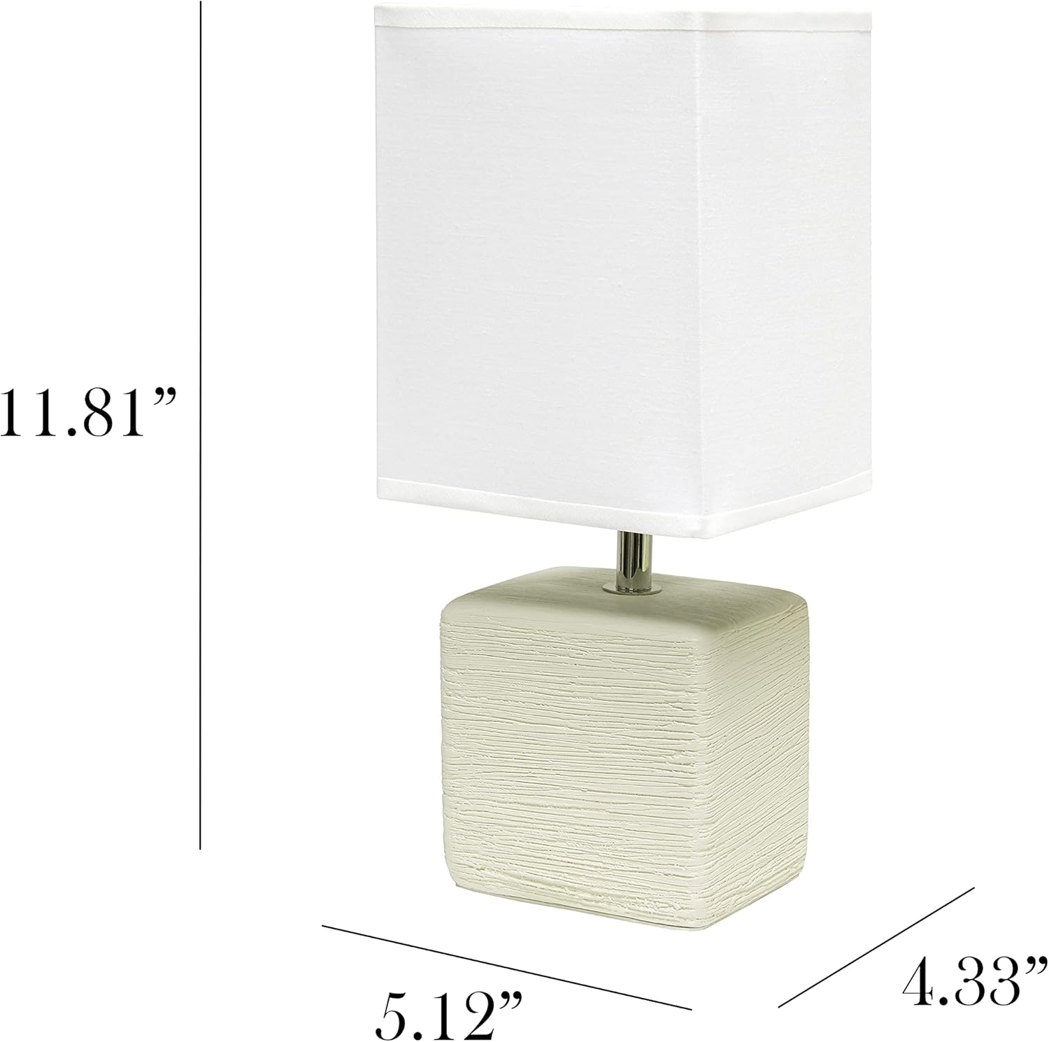 Simple Designs LT2072-OFF Lámpara de mesa pequeña de piedra sintética con pantalla de tela, blanco roto con pantalla blanca