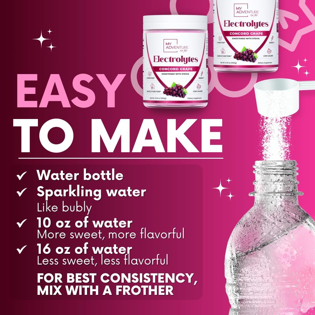 Zero Sugar – Polvo de electrolitos de uva Concord – Mezcla de hidratación refrescante – Energía sin cafeína con todos los ingredientes naturales –