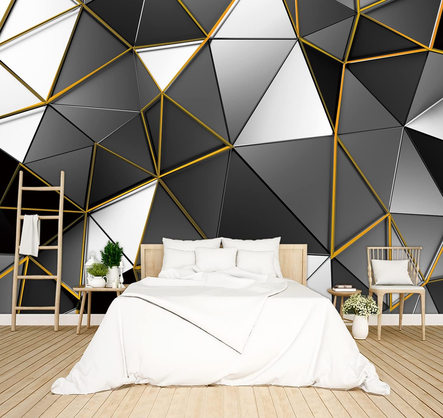 BZHXBZ – Papel tapiz geométrico negro y dorado para dormitorio, murales grises, oficina moderna, decoración de habitación de hombre, sala de estar,