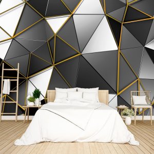 BZHXBZ – Papel tapiz geométrico negro y dorado para dormitorio, murales grises, oficina moderna, decoración de habitación de hombre, sala de estar, BZHXBZ – Papel tapiz geométrico negro y dorado para dormitorio, murales grises, oficina moderna, decoración de habitación de hombre, sala de estar,