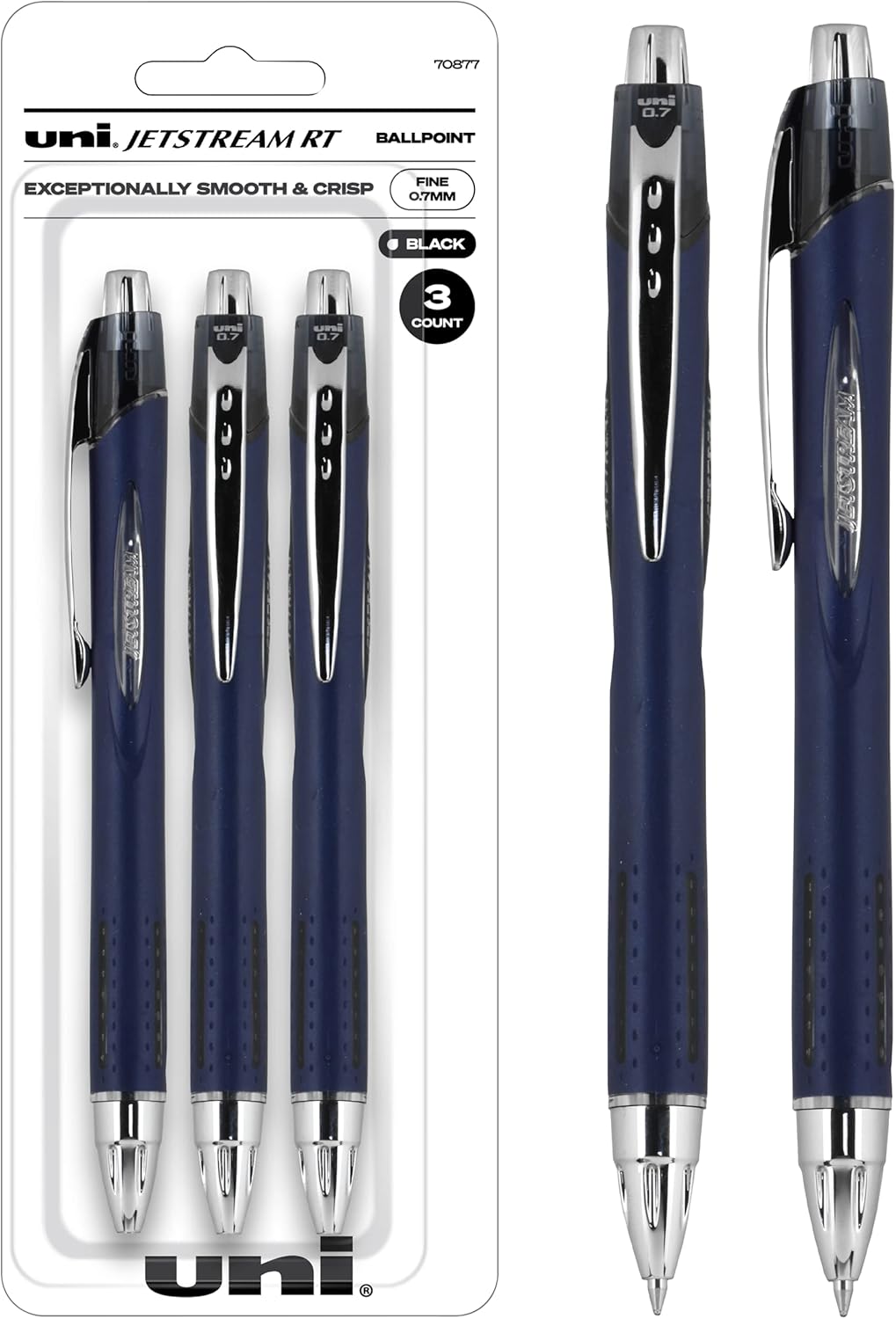 Uniball Jetstream RT – Paquete de 3 bolígrafos negros finos de 0.028 in y bolígrafo de gel Uniball Signo 207, paquete de 12 bolígrafos negros