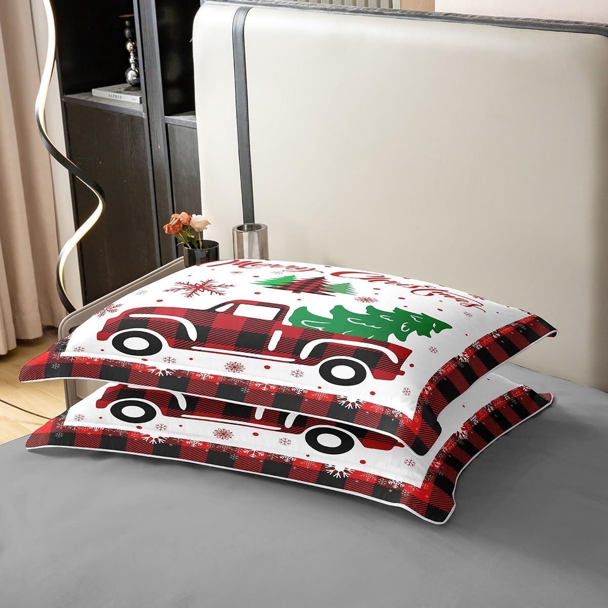 Juego de funda de edredón de algodón de Navidad, juego de edredón de automóvil con cuadrícula de Navidad para niños, niñas, adolescentes, decoración