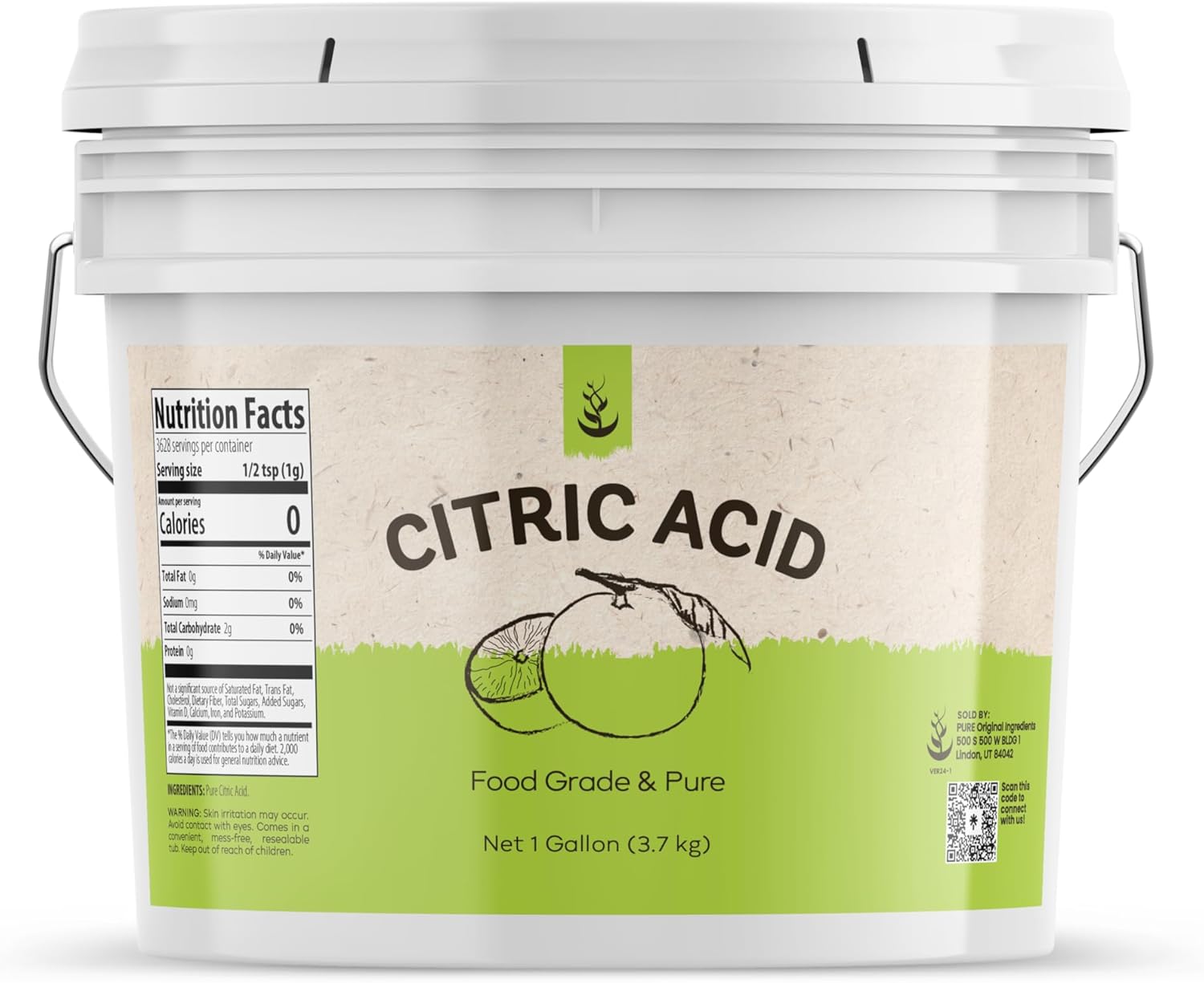 Pure Original Ingredients Ácido cítrico (1 galón) puro y sin diluir, limpiador multiusos, potenciador