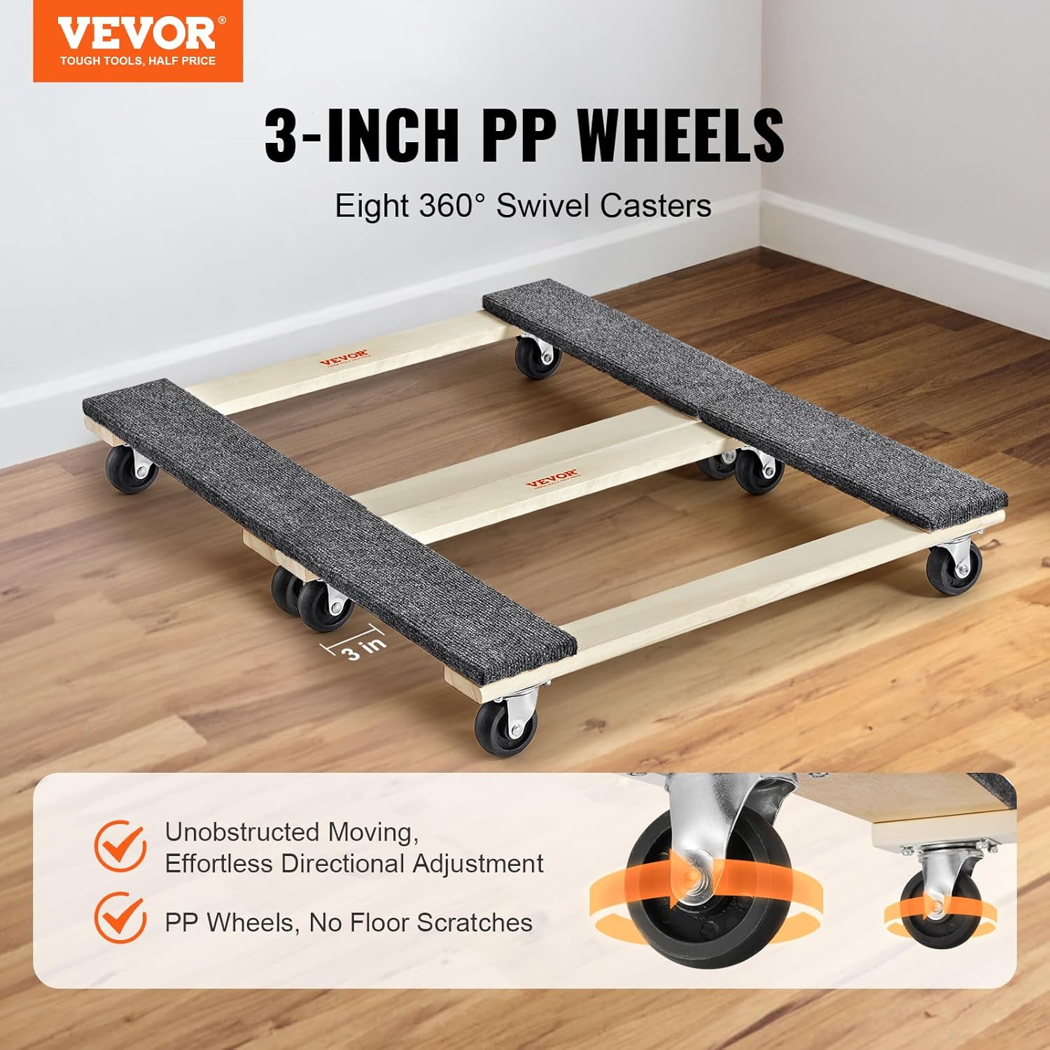 VEVOR Carrito móvil para muebles de madera dura, 30 pulgadas x 18 pulgadas. Ruedas giratorias de 4 x 3 PP, carrito móvil de madera resistente,