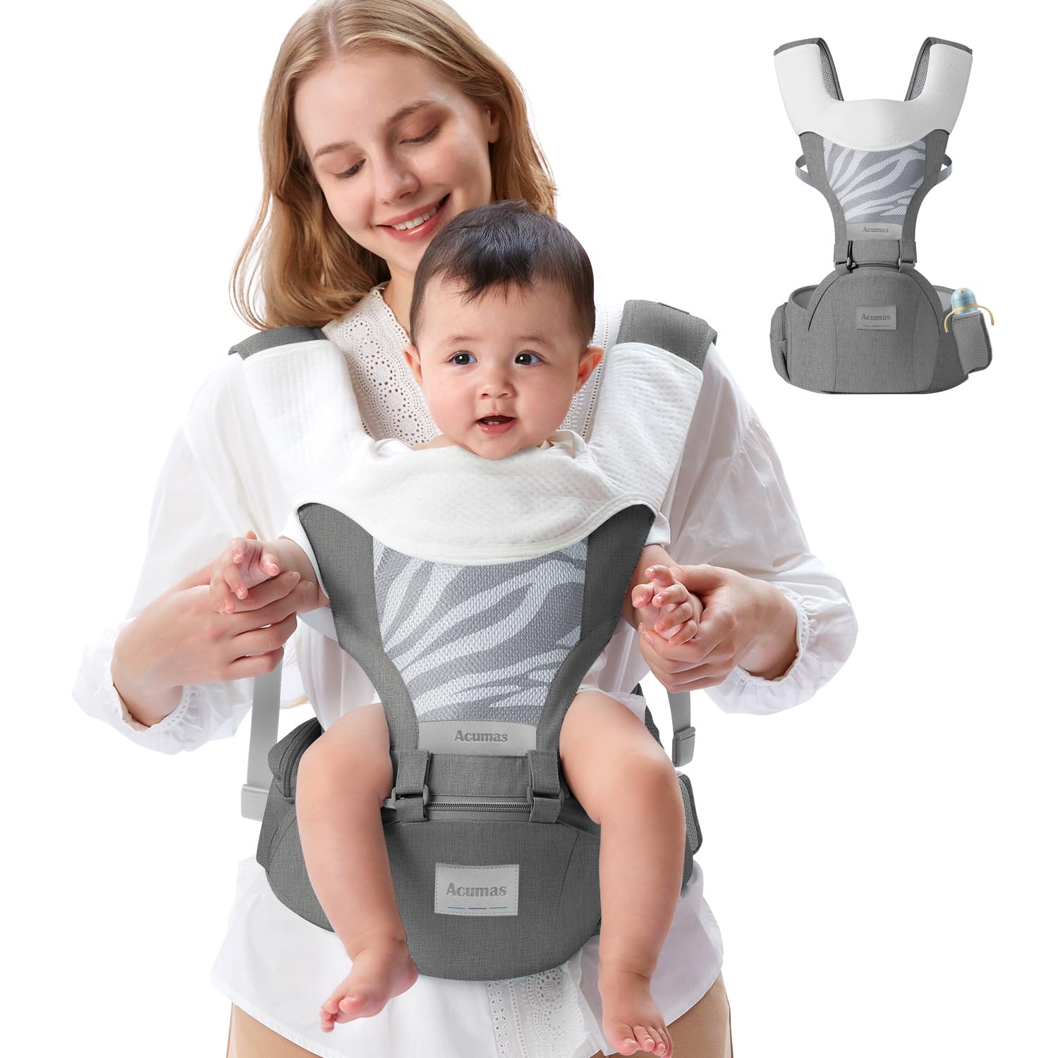 Portabebés para recién nacidos a niños pequeños, portabebés con asiento de cadera, (posición ergonómica M) para bebés de 3 a 36 meses, formas de