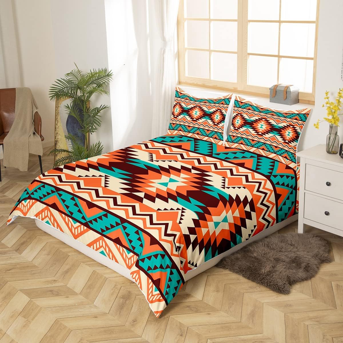 Juego de ropa de cama occidental, funda de edredón azteca bohemia, vaquera, vaquera, nativo del suroeste, funda de edredón para niños y niñas,