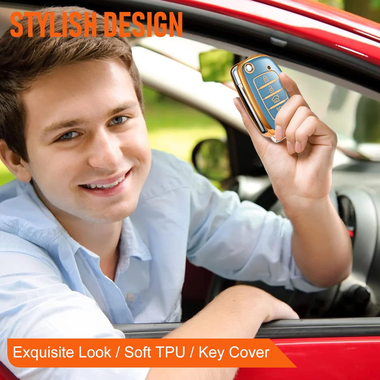 Funda para llavero Hyundai Accesorios para Elantra Sonata Tucson Santa fe Ioniq GT 4 botones, funda de TPU (azul)