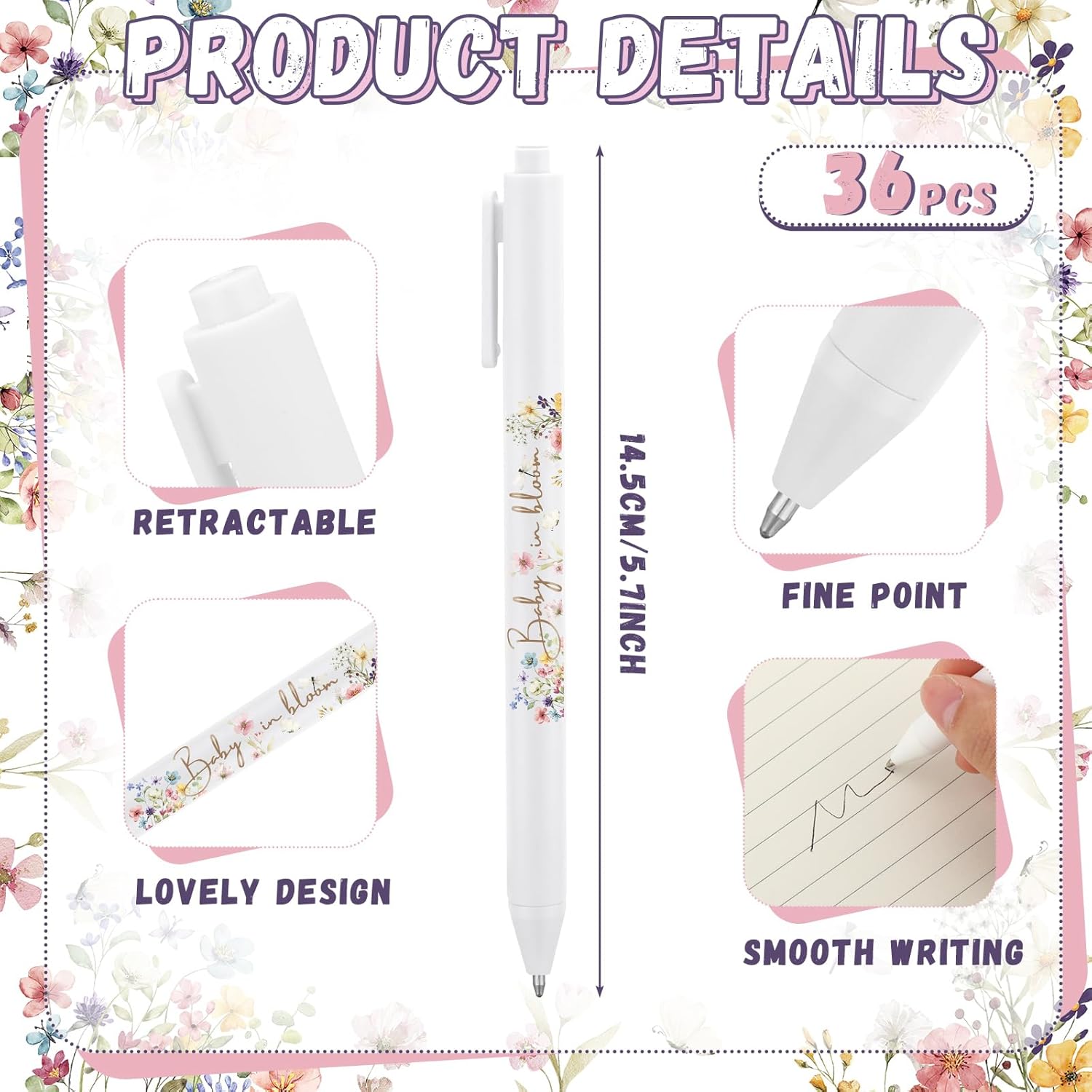 Ireer 36 bolígrafos retráctiles de tinta de gel para baby shower para invitados, juegos a granel, para niños o niñas, bolígrafos de gel retráctiles,