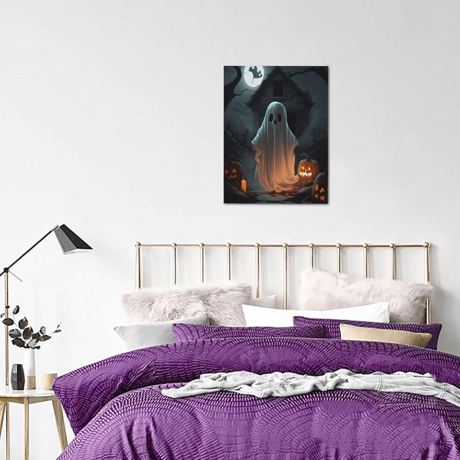 WEASYYDS Lienzo de Halloween para pared, imágenes de fantasmas de Halloween fuera de la cabaña, decoración de pared del hogar, para dormitorio, sala