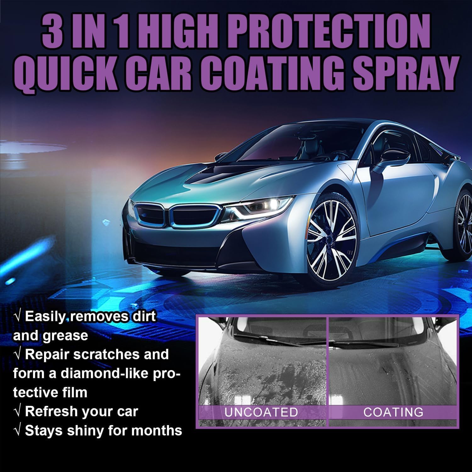 Asorder – Cera de coche multifuncional 3 en 1 agente renovador de revestimiento de cerámica, Nano alta protección de limpieza rápida en aerosol de