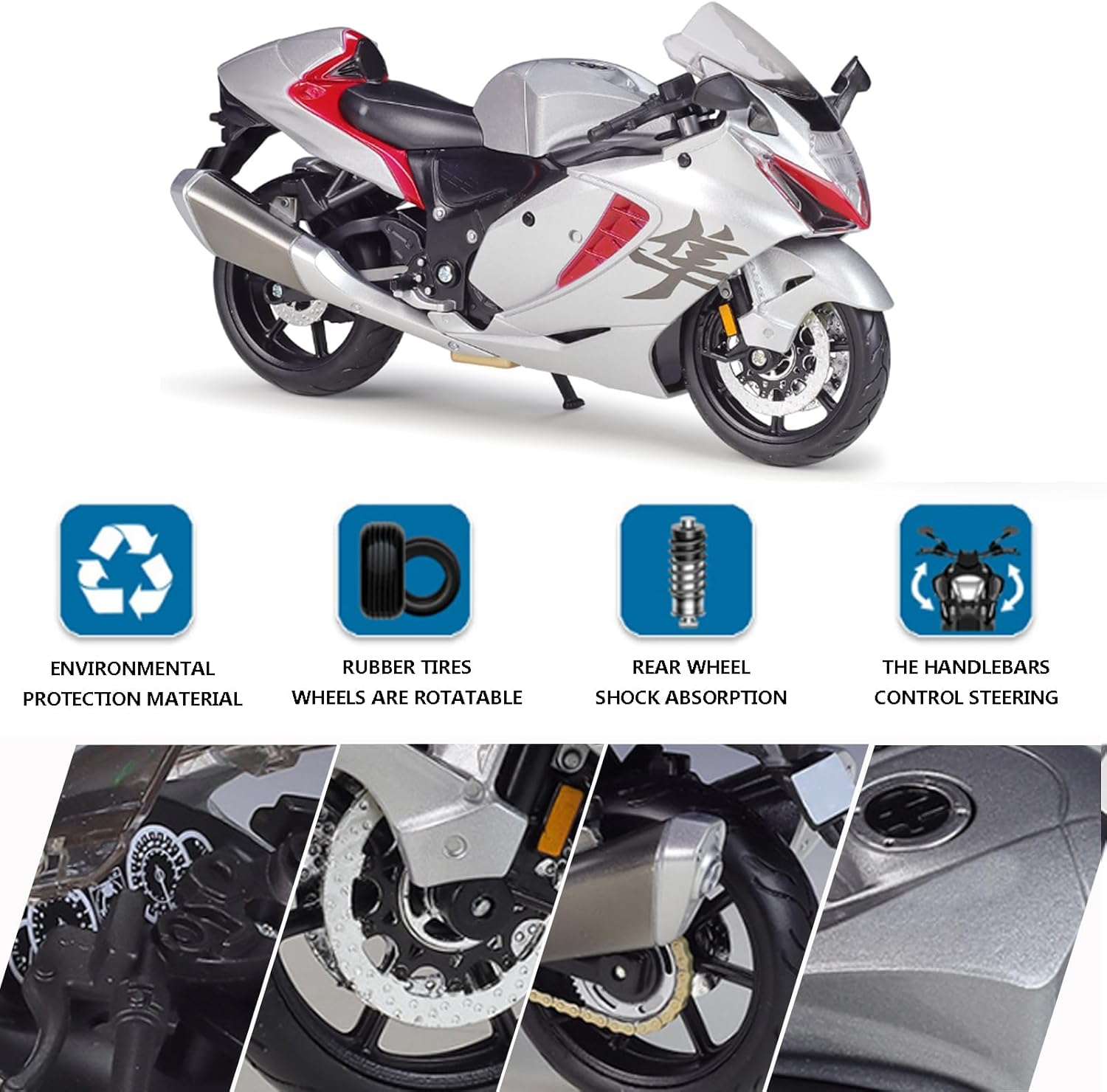 Escala 112 Modelo de motocicleta Hayabusa 2022 Metal fundido a presión con piezas de plástico