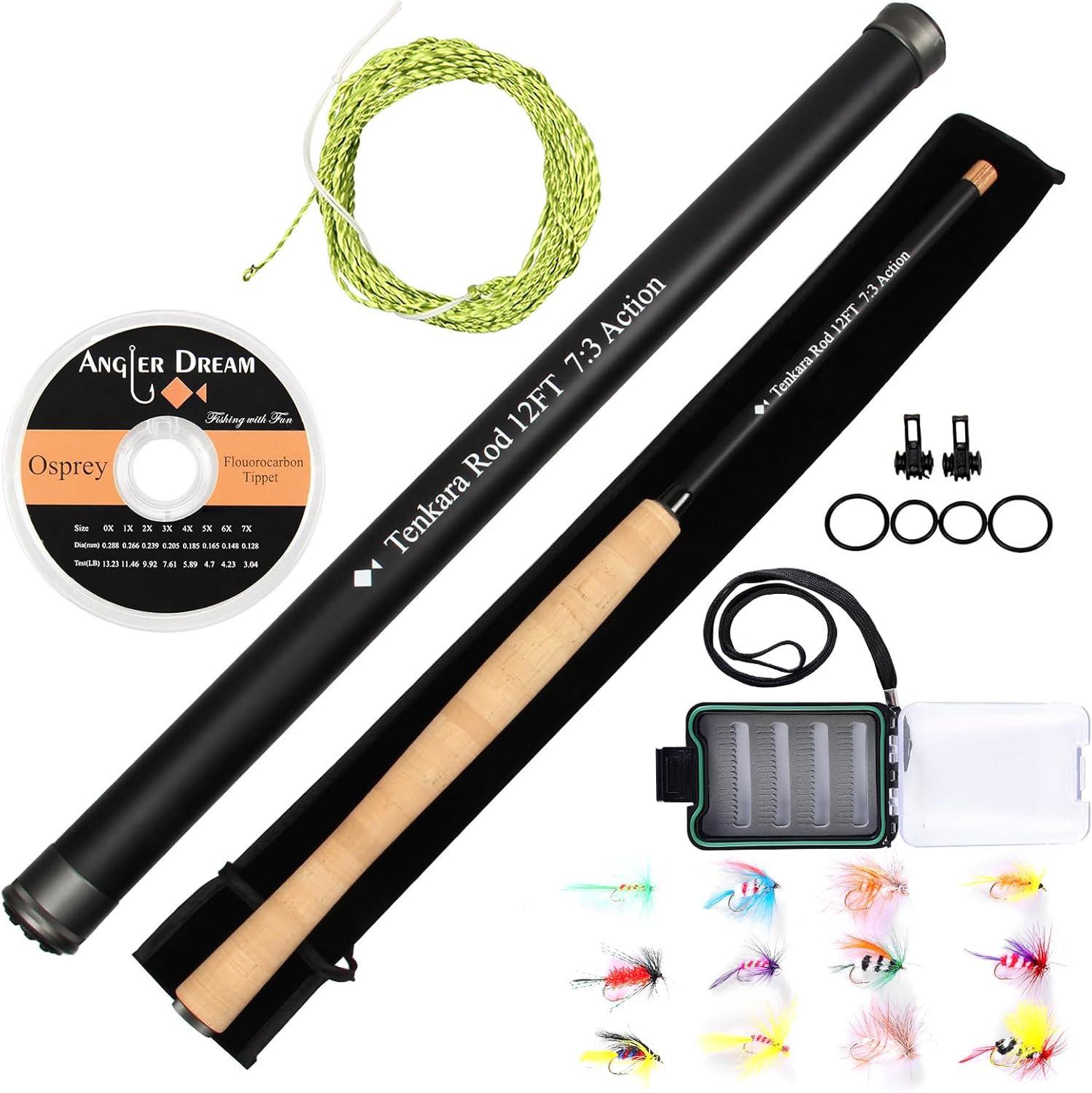 1213FT Tenkara Rod Kit 30T Fibra de Carbono telescópica Fly Fishing Rod Combo con Furled Line Moscas