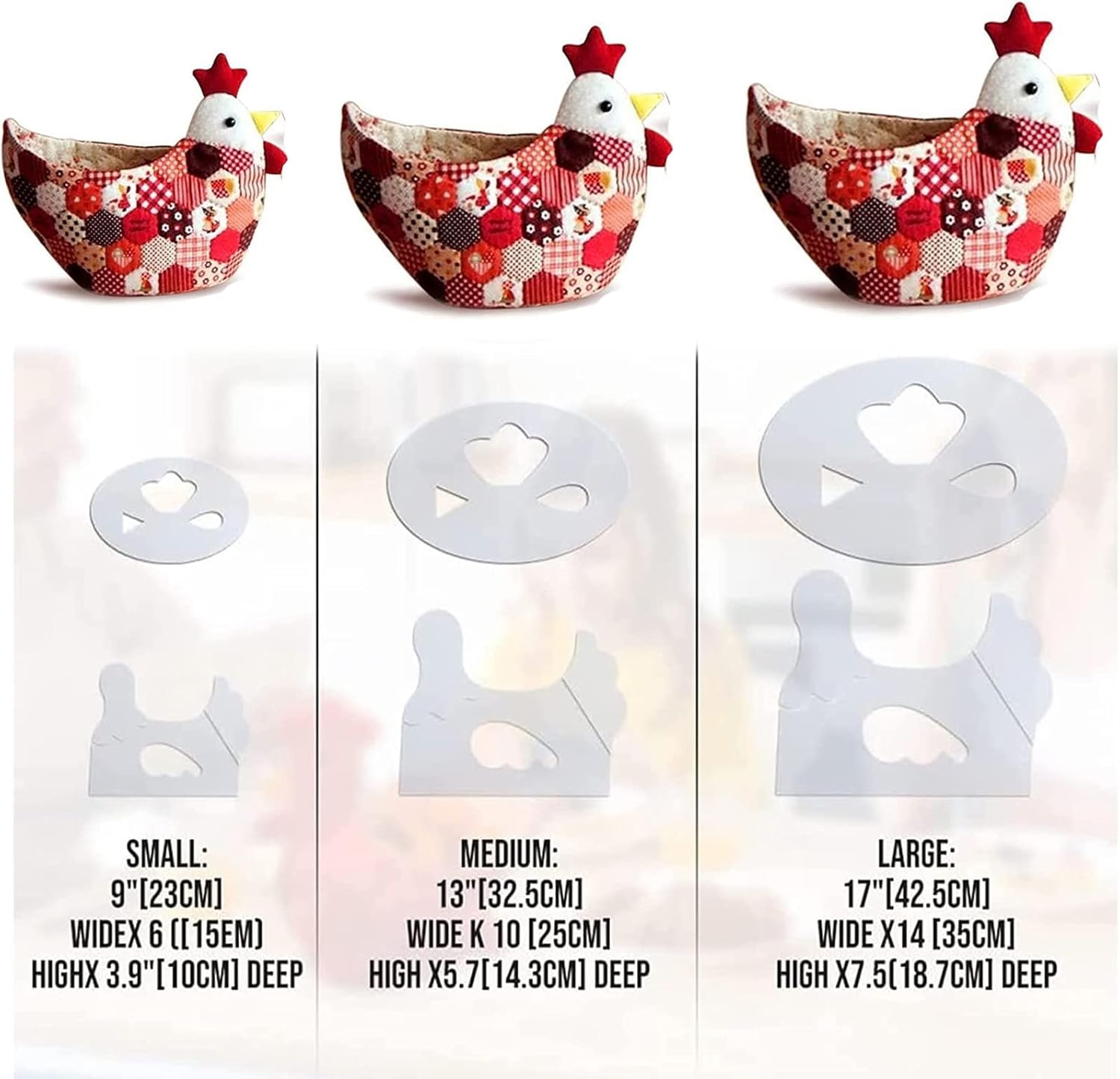 Plantilla de patrón acogedor para tazón de pollo, 6 plantillas de cesta de huevos de Pascua para coser, regla de costura de cesta de pollo,