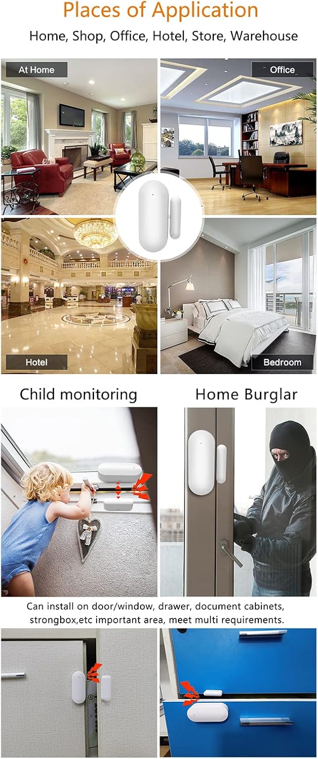 Alarma inteligente con sensor de puerta WiFi, sensor de entrada magnético, sensor de entrada magnética, alarma antirrobo de ventana de puerta,