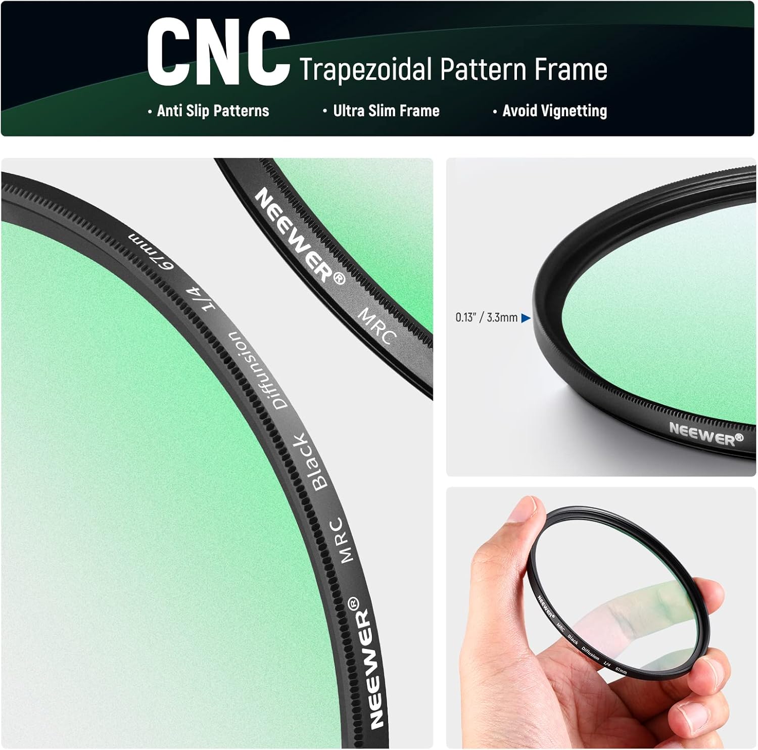 NEEWER Juego de 2 filtros de lente de difusión negra de 2.638 in, filtros de efecto cinematográfico de niebla de 14 y 18 con fundas de