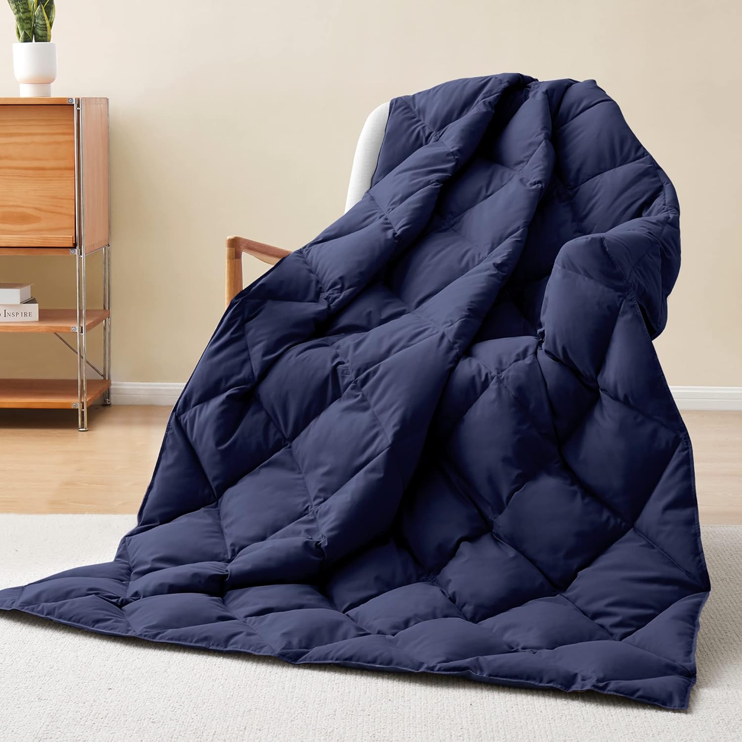 puredown Mantas de plumón para sofá, manta ligera para interiores y exteriores, manta suave para viajes y hogar, color azul marino, 50 x 70 pulgadas
