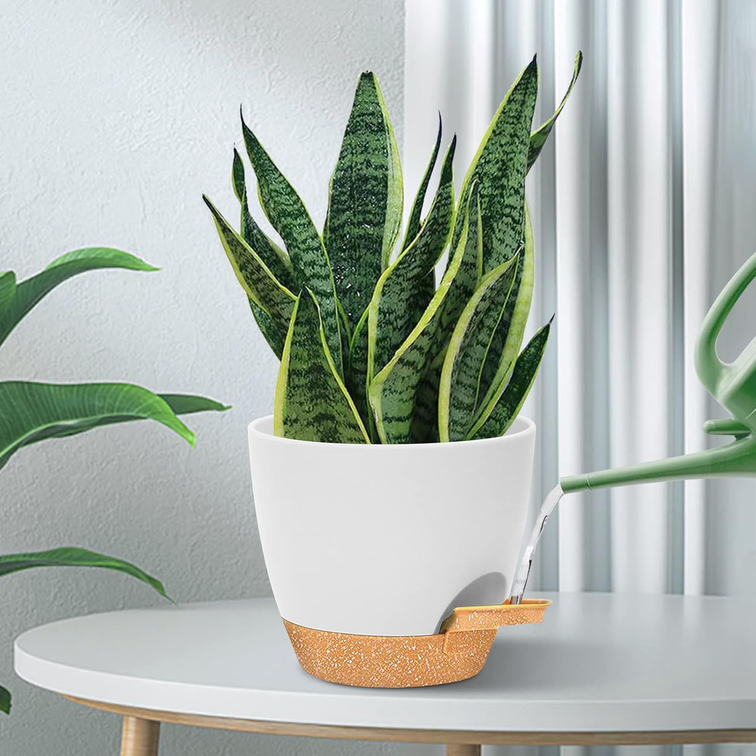 Macetas para plantas, 6 macetas de riego automático de 876.565.55 pulgadas con agujeros de drenaje y depósito profundo para plantas de interior y