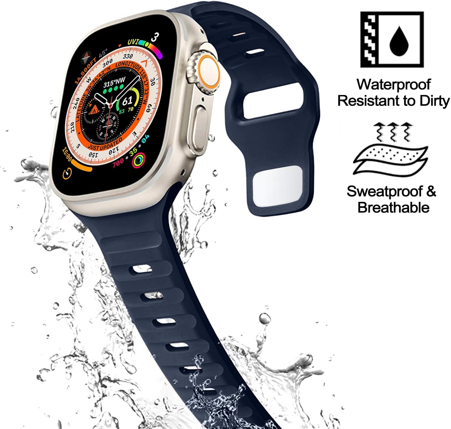 Paquete de 3 correas deportivas compatibles con Apple Watch Ultra Band de 1.929 in para hombres y mujeres, correa ajustable de silicona impermeable