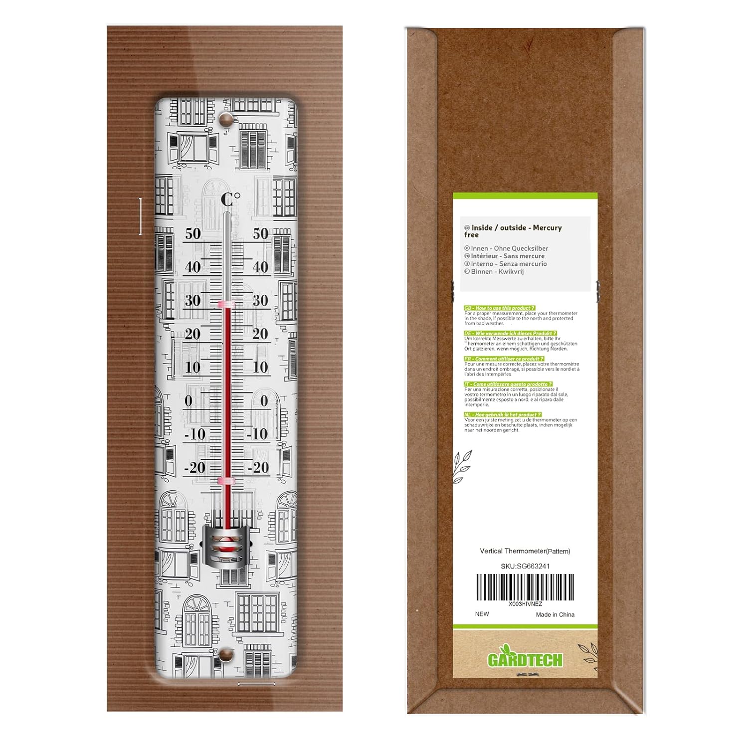 Gardtech Paquete de 2 termómetros verticales, medidor de temperatura de acero para interiores y exteriores, monitor digital de temperatura para