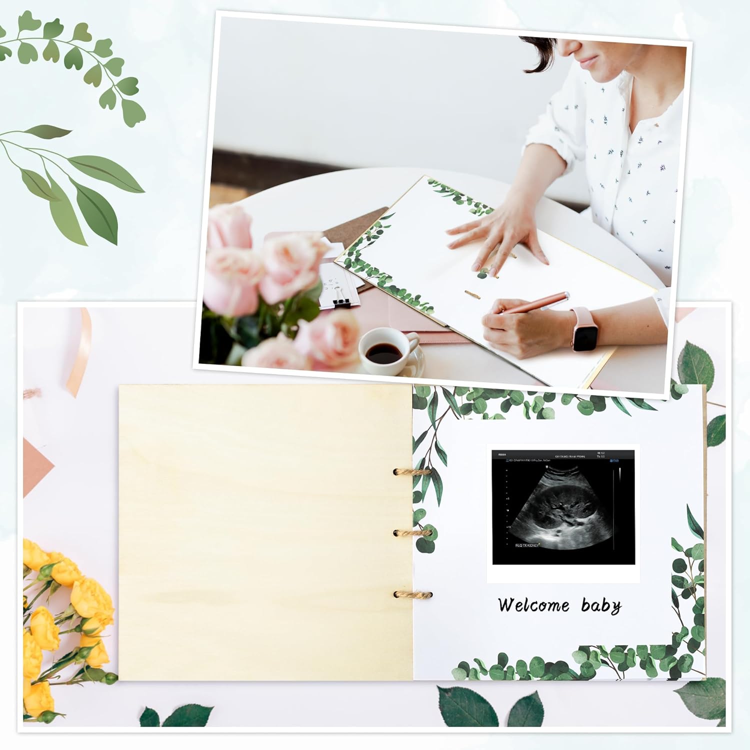 QIMGIC Libro de invitados de madera para baby shower para niño y niña, libro de invitados rústico para baby shower, alternativas de libro de