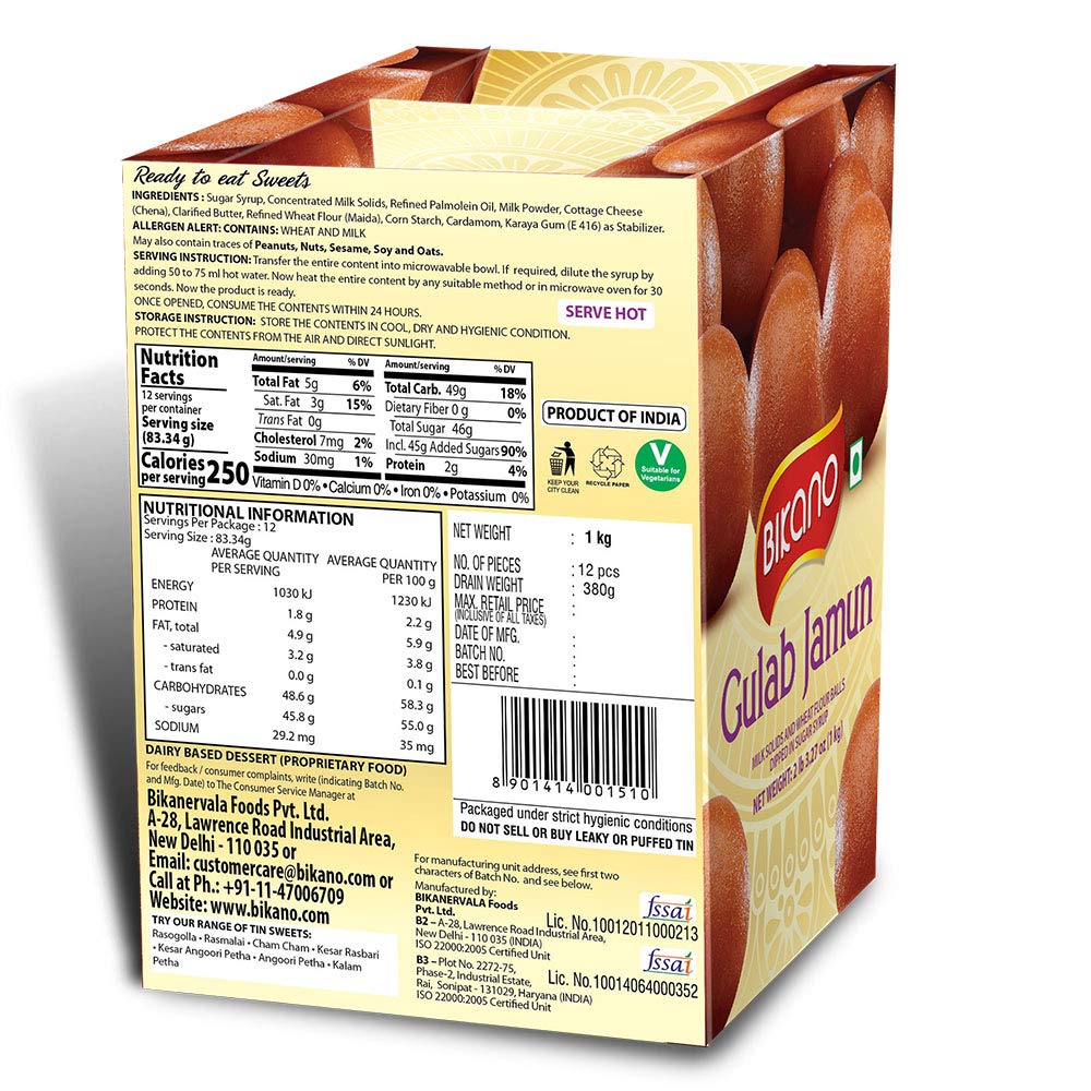 BIKano Gulab Jamun-2.2 lbs-Bikaneri Namkeen – Bocadillos tradicionales indios y dulces, sin conservantes, caja de regalo gourmet