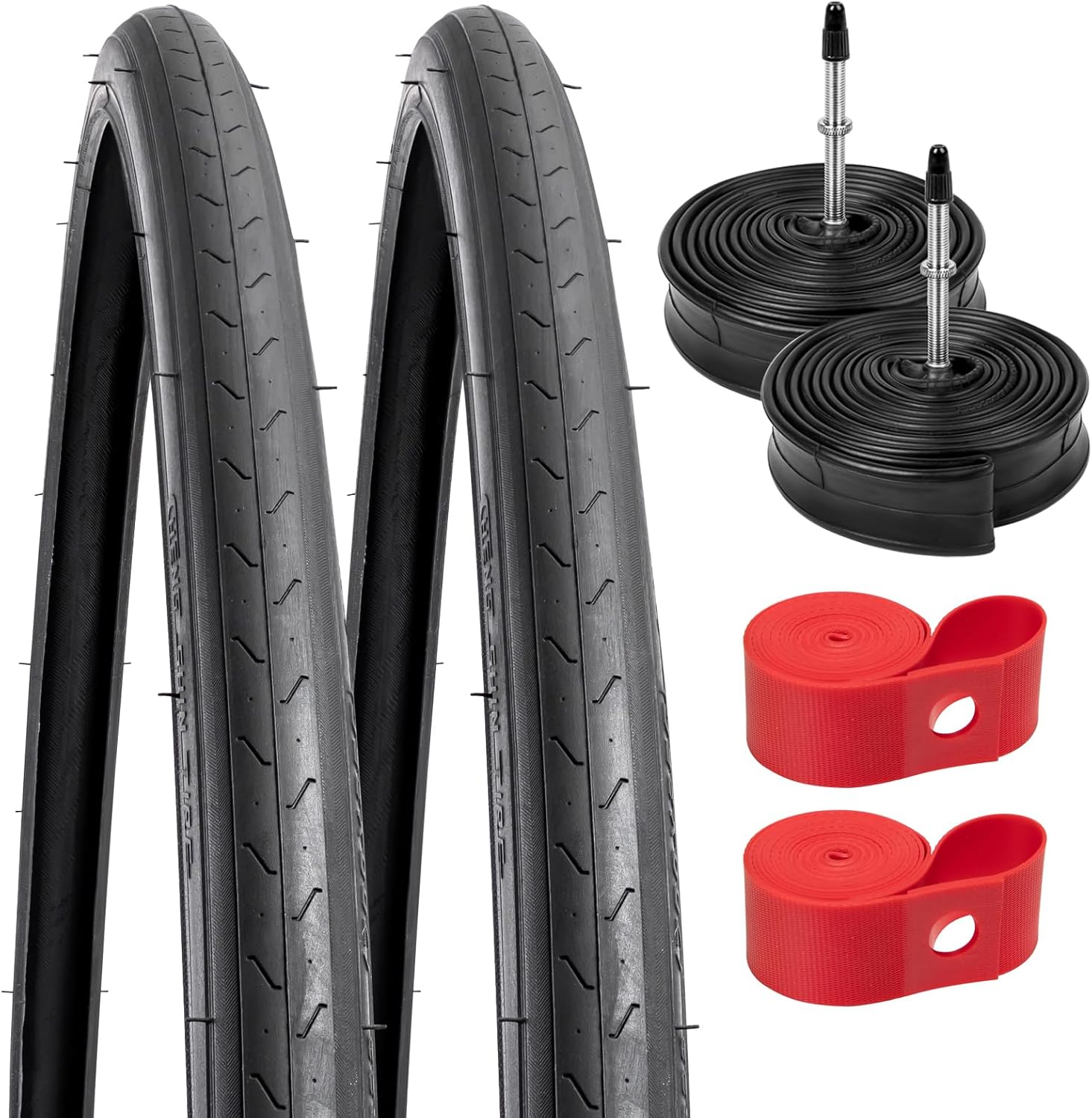YunSCM Neumáticos de bicicleta 700C 700 x 25C (25-622) y 700C tubos de neumáticos 700x1825C FV60mm válvula Presta con 2 tiras de llanta compatibles