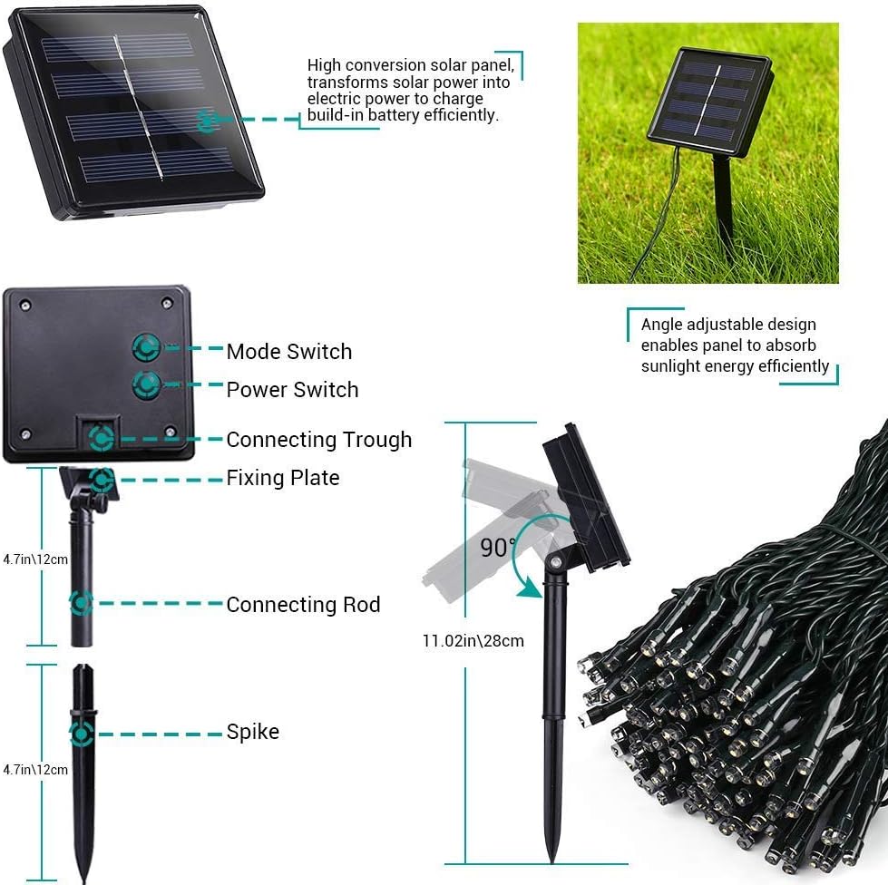 Toodour – Luces solares de Navidad, paquete de 2 unidades, 200 luces LED, 8 modos, tira de luces solares, 72 pies de longitud, luces solares de