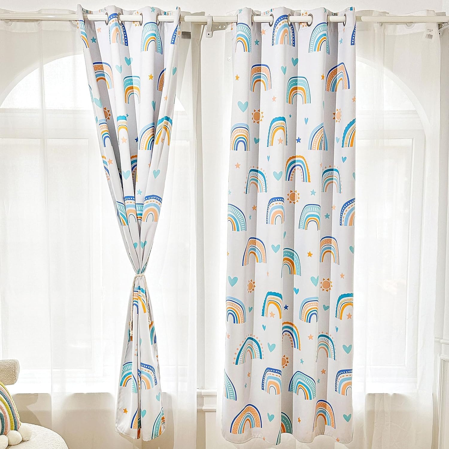 Btargot Cortinas arcoíris para dormitorio de niños, cortinas opacas para oscurecer la habitación para niñas y niños, juego de 2 paneles (42 x 63