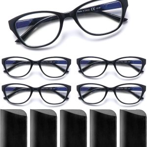 COJWIS Paquete de 5 lentes de lectura para mujeres y hombres, bloqueo de luz azul, para lectura frente a la computadora con bisagra de resorte, COJWIS Paquete de 5 lentes de lectura para mujeres y hombres, bloqueo de luz azul, para lectura frente a la computadora con bisagra de resorte,