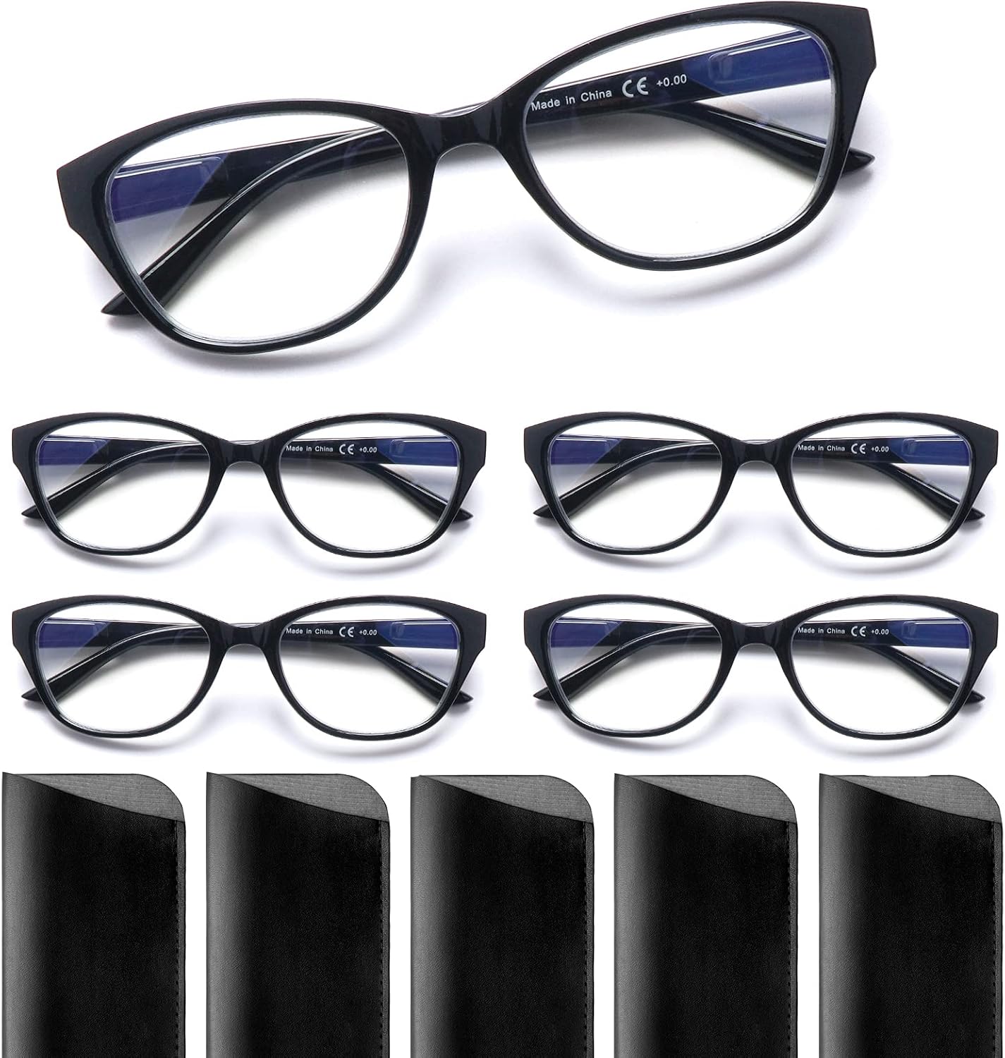 COJWIS Paquete de 5 lentes de lectura para mujer, bloqueo de luz azul, lectores de computadora con bisagra de resorte antifatiga ocular