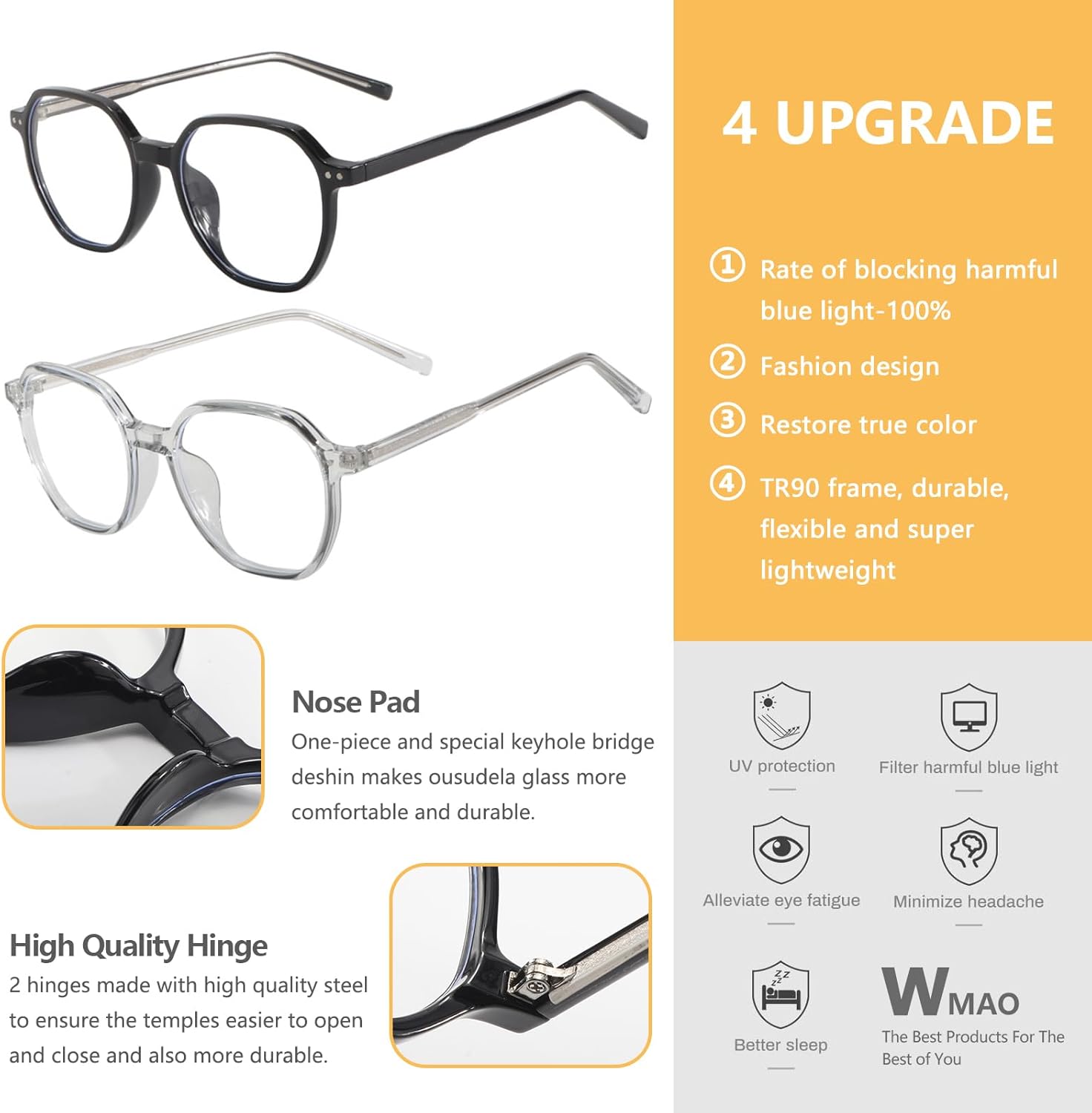 WMAO Lentes de bloqueo de luz azul para mujereshombres, computadora, luz azul, cuadrado, marco TR gafas de moda
