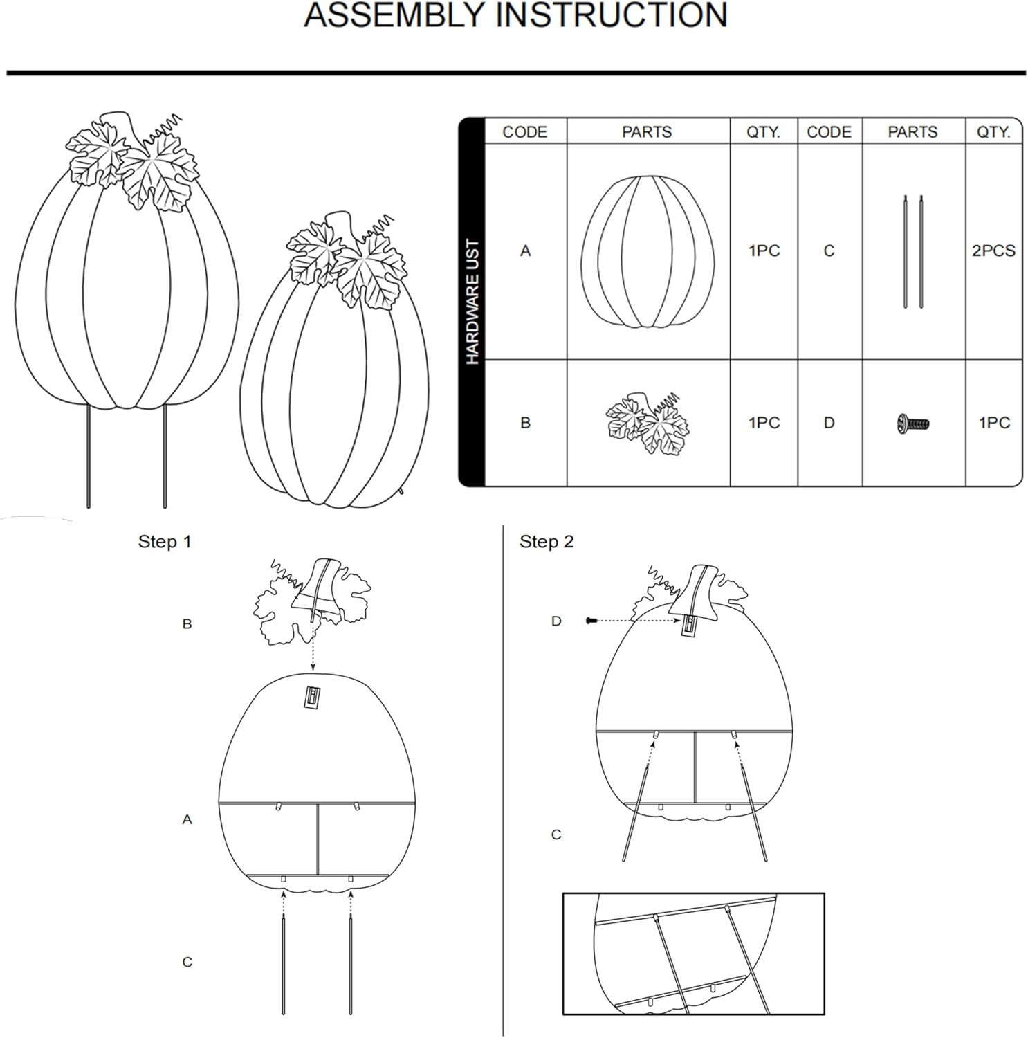 Glitzhome Estaca de calabaza en relieve de metal de otoño de 37.75 pulgadas de alto, estacas de calabaza para jardín o letreros colgantes de