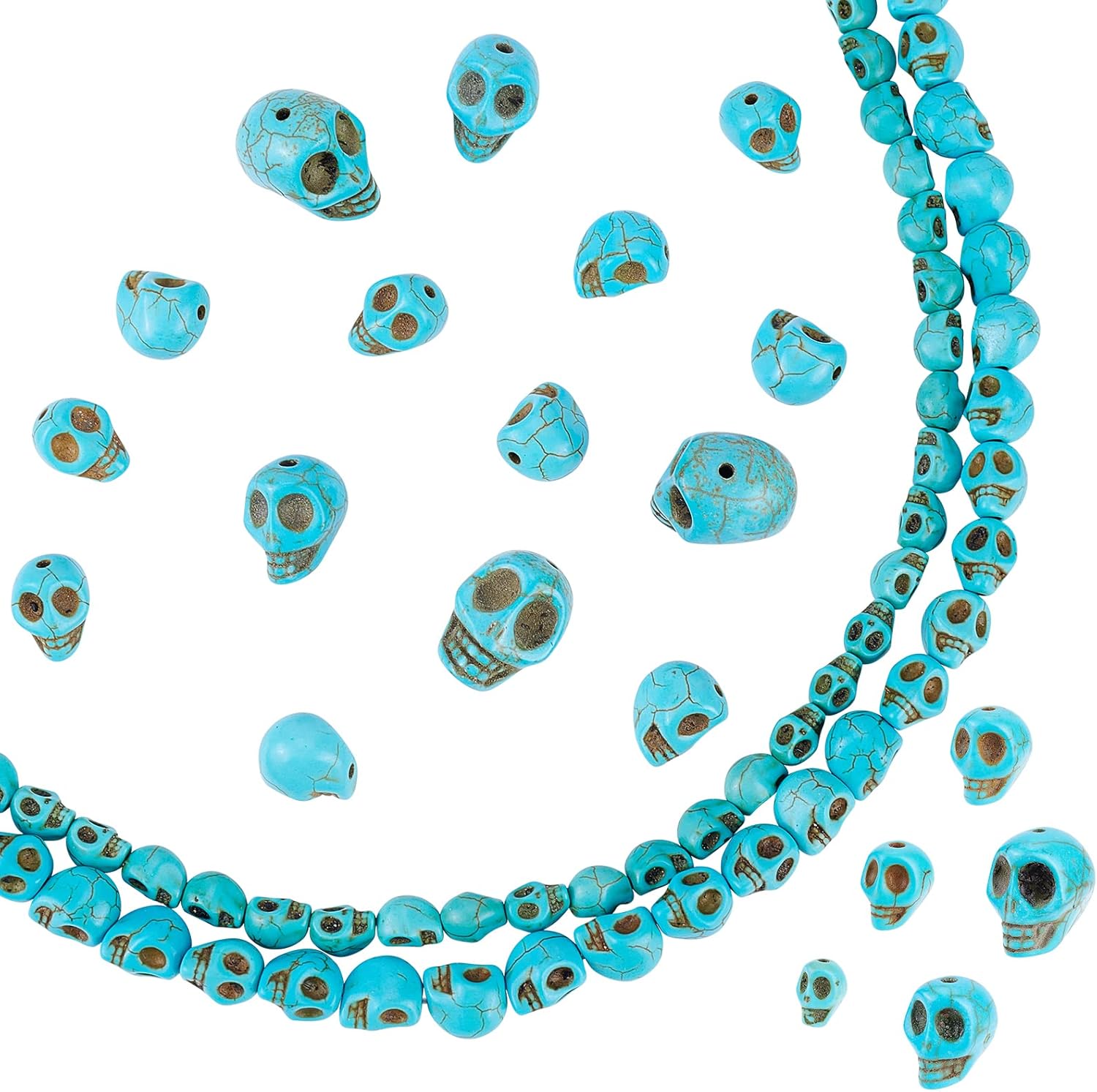 SUPERFINDINGS 152 cuentas sintéticas de turquesa hebras de cabeza de calavera de howlita, piedras preciosas sueltas, cuentas espaciadoras para