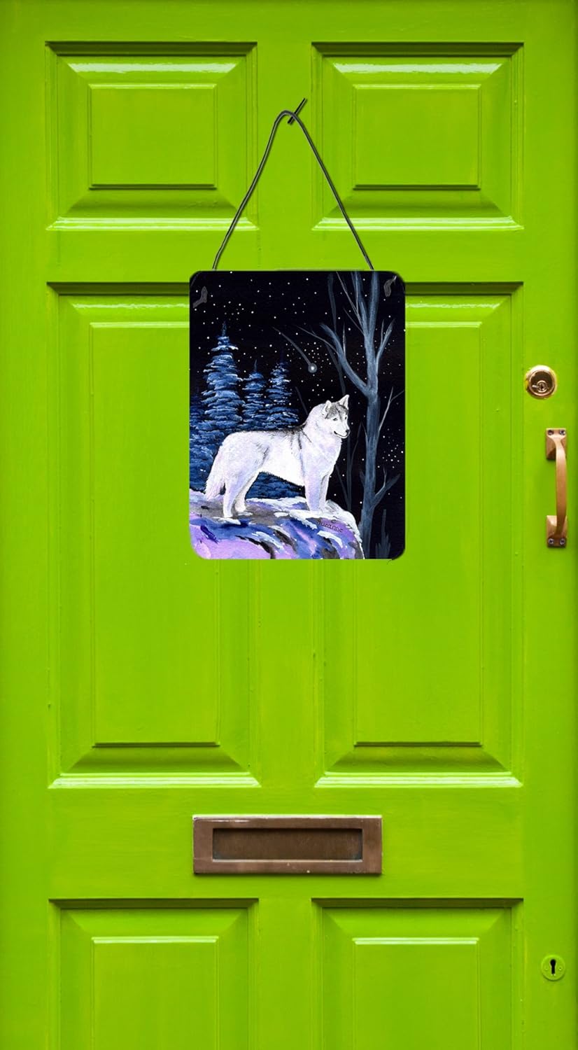 Caroline’s Treasures SS8400DS1216 Starry Night Siberian Husky Impresiones para colgar en la pared o la puerta, letrero de metal de aluminio para
