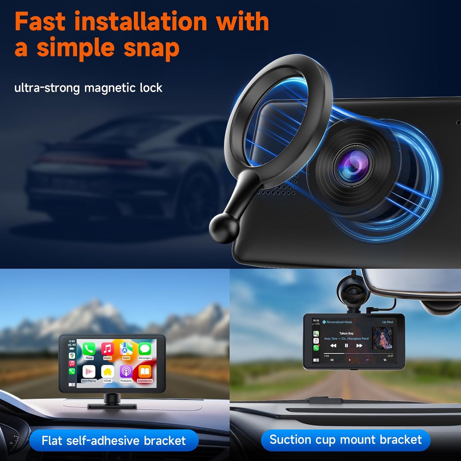 Spedal Receptor inalámbrico CarPlay y Android Auto CL518, cámara de tablero Ultra HD de 2.5K, audio Bluetooth, comando de voz, carga rápida
