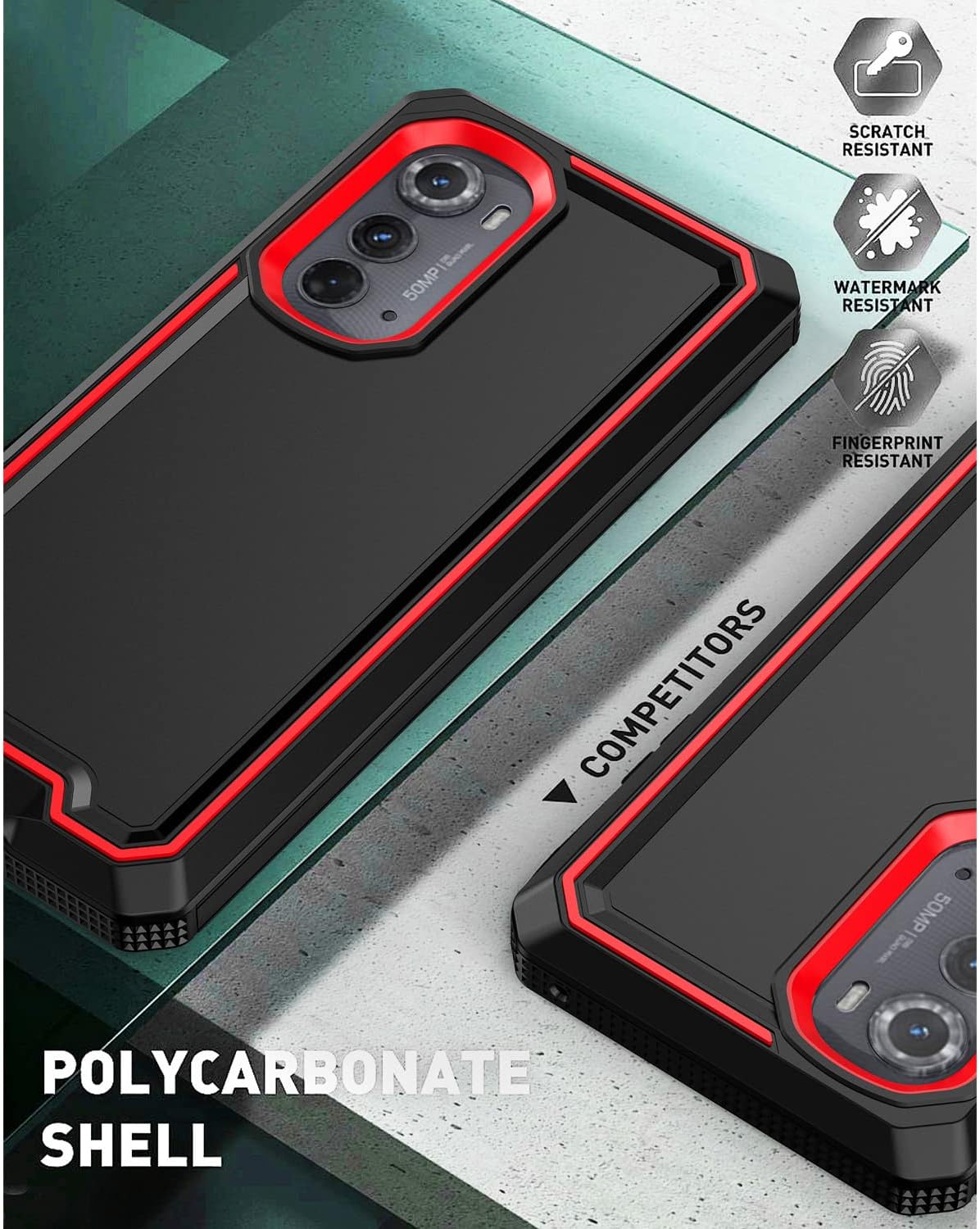 TJS Funda compatible con Motorola Moto Edge 2022, con protector de pantalla de vidrio templado doble capa a prueba de golpes, resistente, híbrida