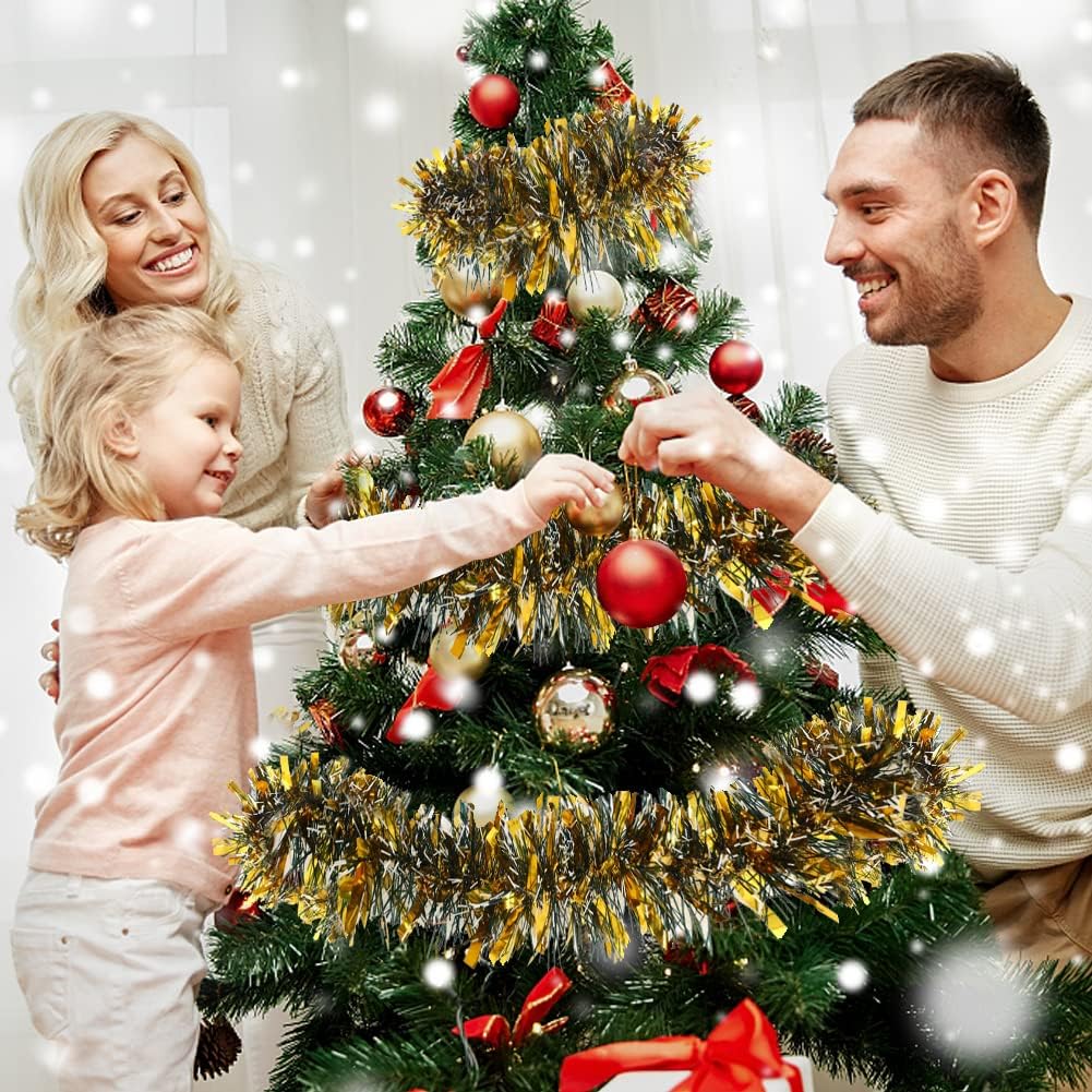 Guirnalda de oropel de Navidad de 33 pies para decoración de árbol de Navidad, serpentinas metálicas gruesas y finas, guirnalda de oropel para
