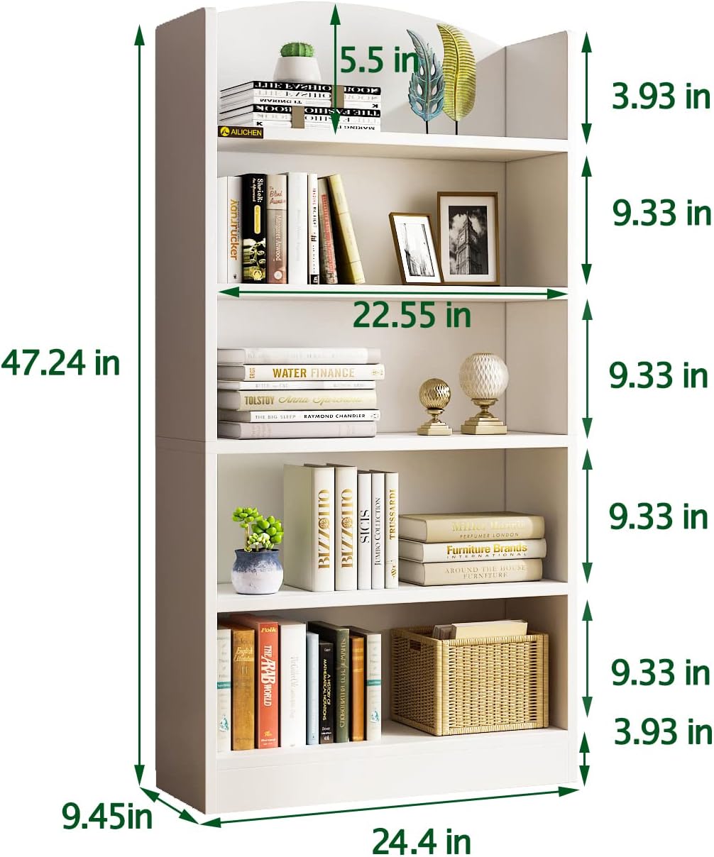 Estantería de 5 niveles para dormitorio, estanterías y estanterías de madera de 47 pulgadas de alto. Estante de almacenamiento de pie para