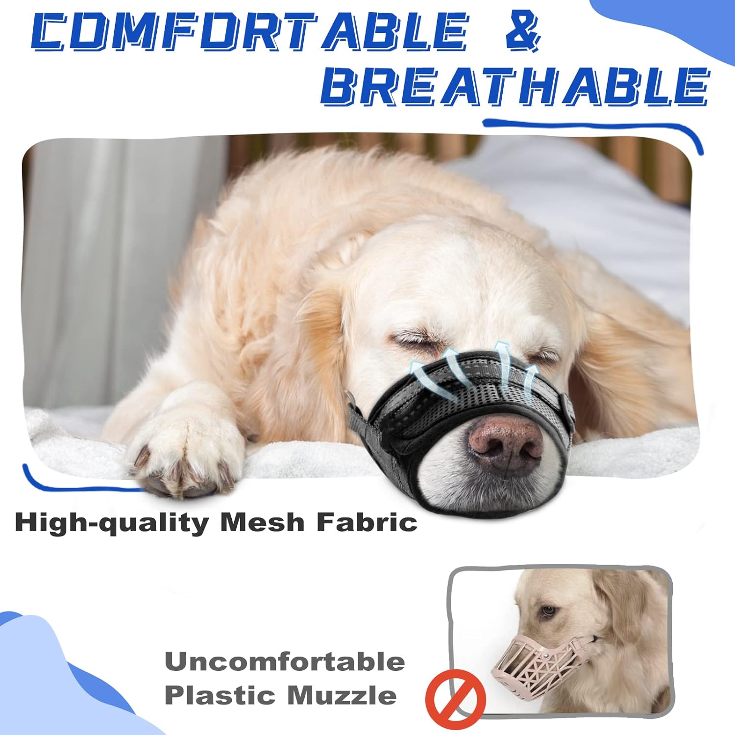 GoGoPaw Bozal para perro, bozal de malla de aire suave para perros grandes, bozal ajustable para mascotas para perros pequeños y medianos para beber