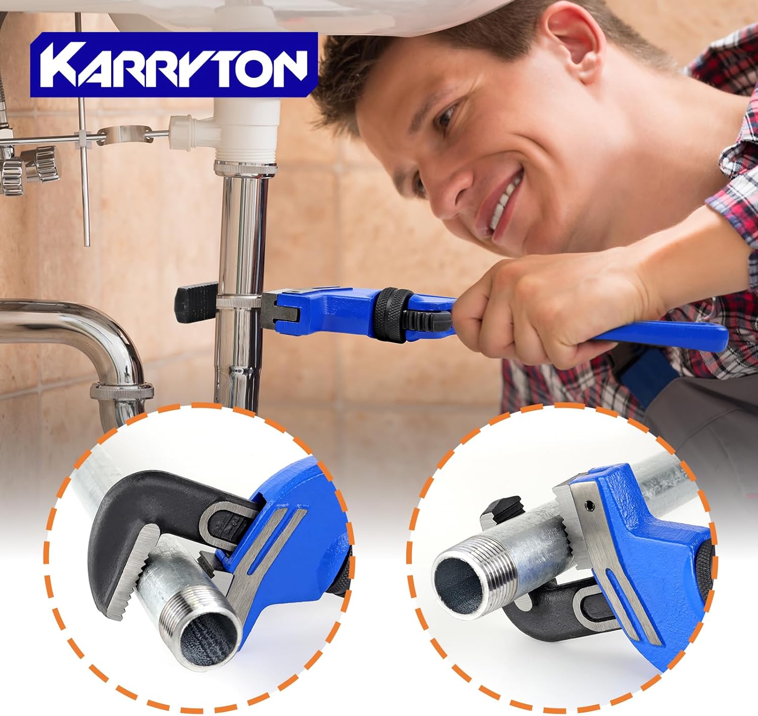 Llave de tubo de extremo de 18 pulgadas, apertura de mandíbula ajustable de 3.25 pulgadas3.268 in, llave de plomería con mango de desplazamiento de