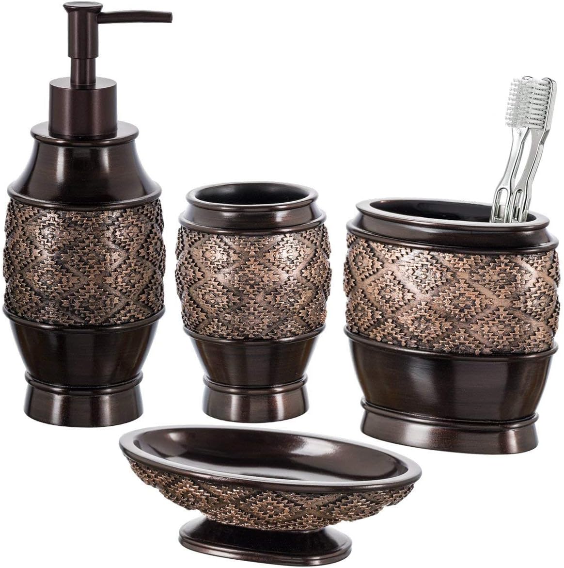 Creative Scents Dispensador de jabón marrón para baño, dispensador de loción decorativo con bomba a juego duradera para encimera, dispensador de