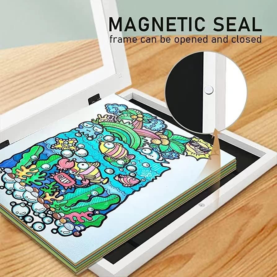 Marco de obras de arte para niños, marco de fotos de 8 x 10 pulgadas, para almacenar, exhibir, colgar hasta 150 fotos intercambiables o obras de