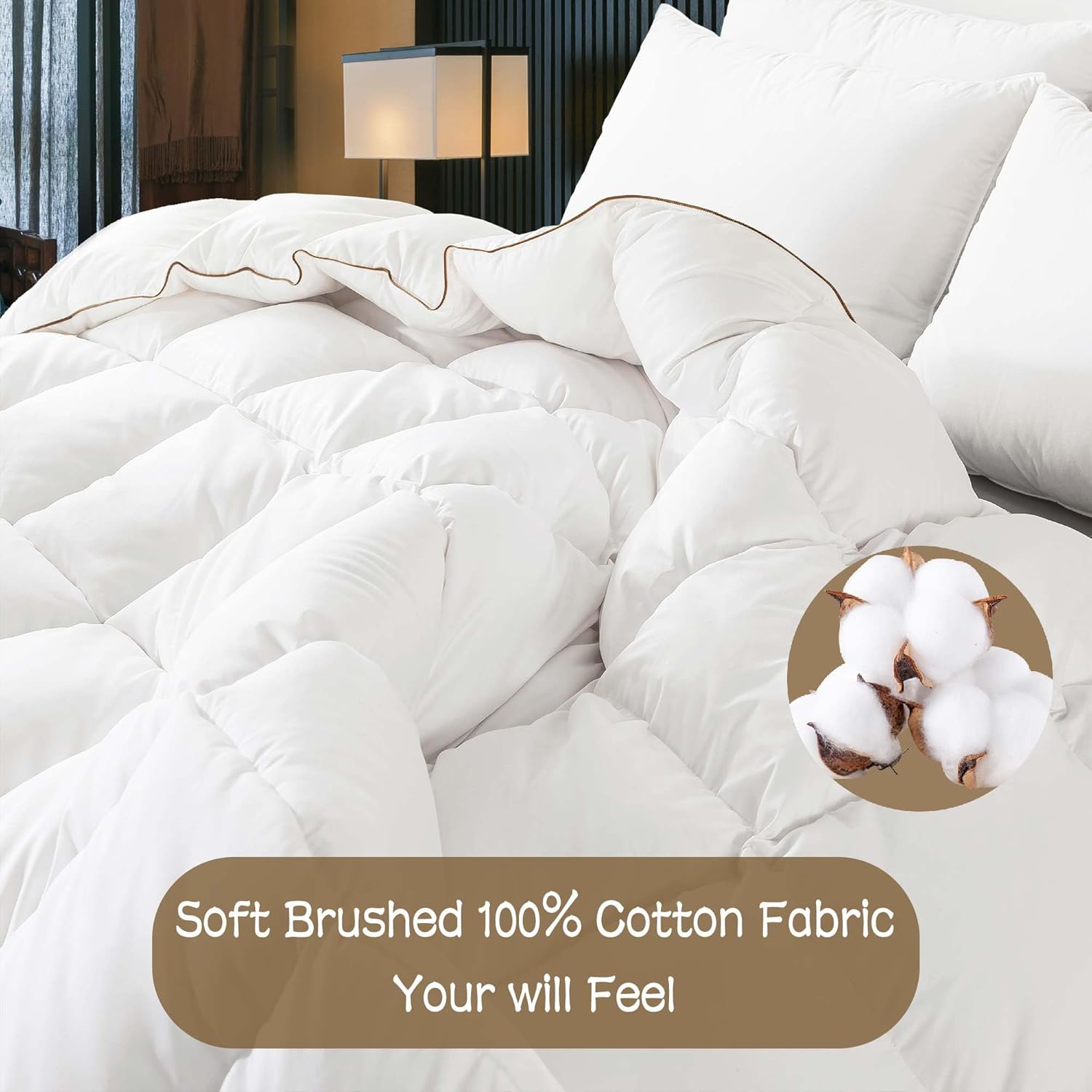 WhatsBedding Edredón de plumas de ganso blanco inflado, tamaño King, relleno de edredón de plumas para todas las estaciones, colección de hotel de