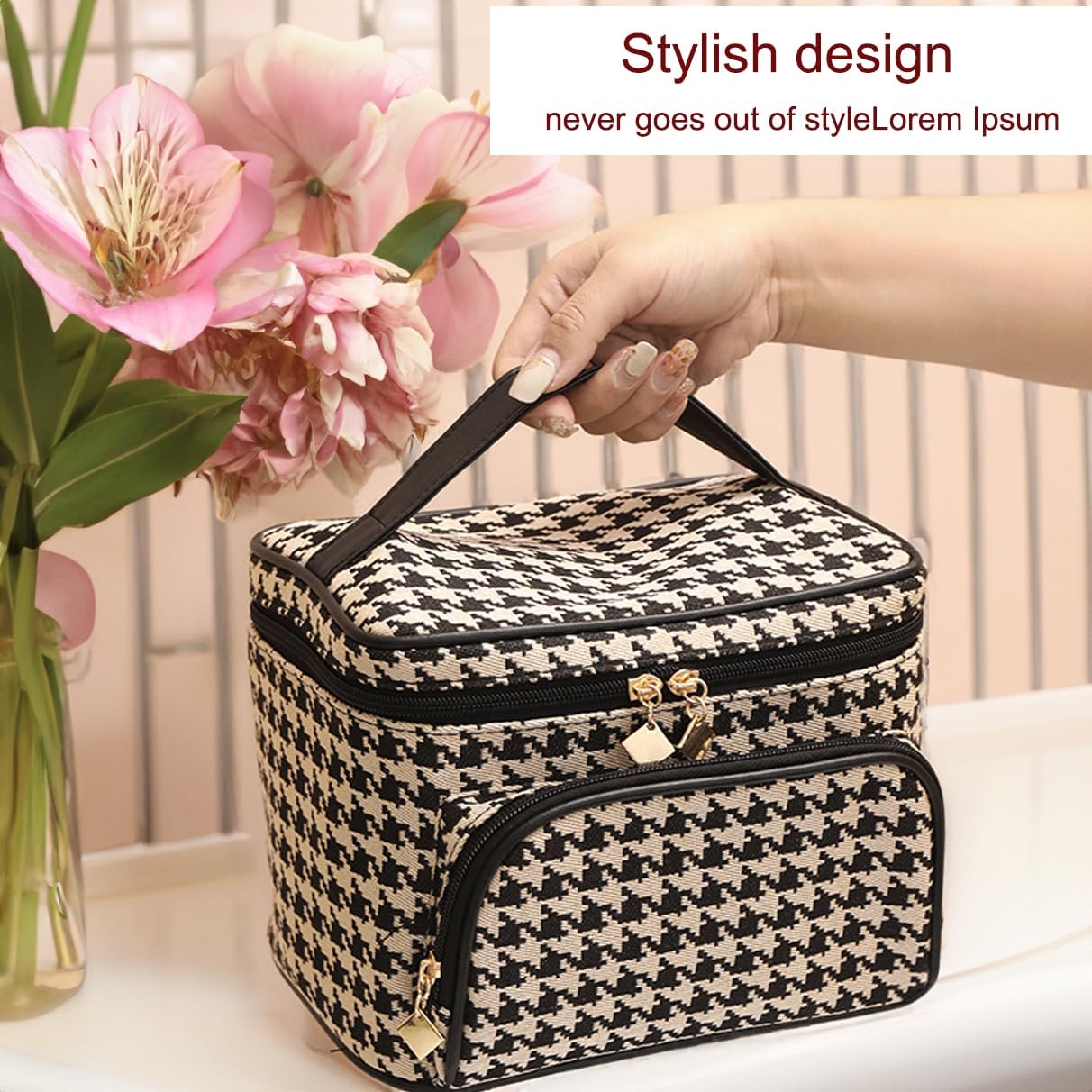 Bolsa de maquillaje de pata de gallo, bolsa de maquillaje para mujer, bolsa de viaje para artículos de tocador, bolsa de cosméticos de