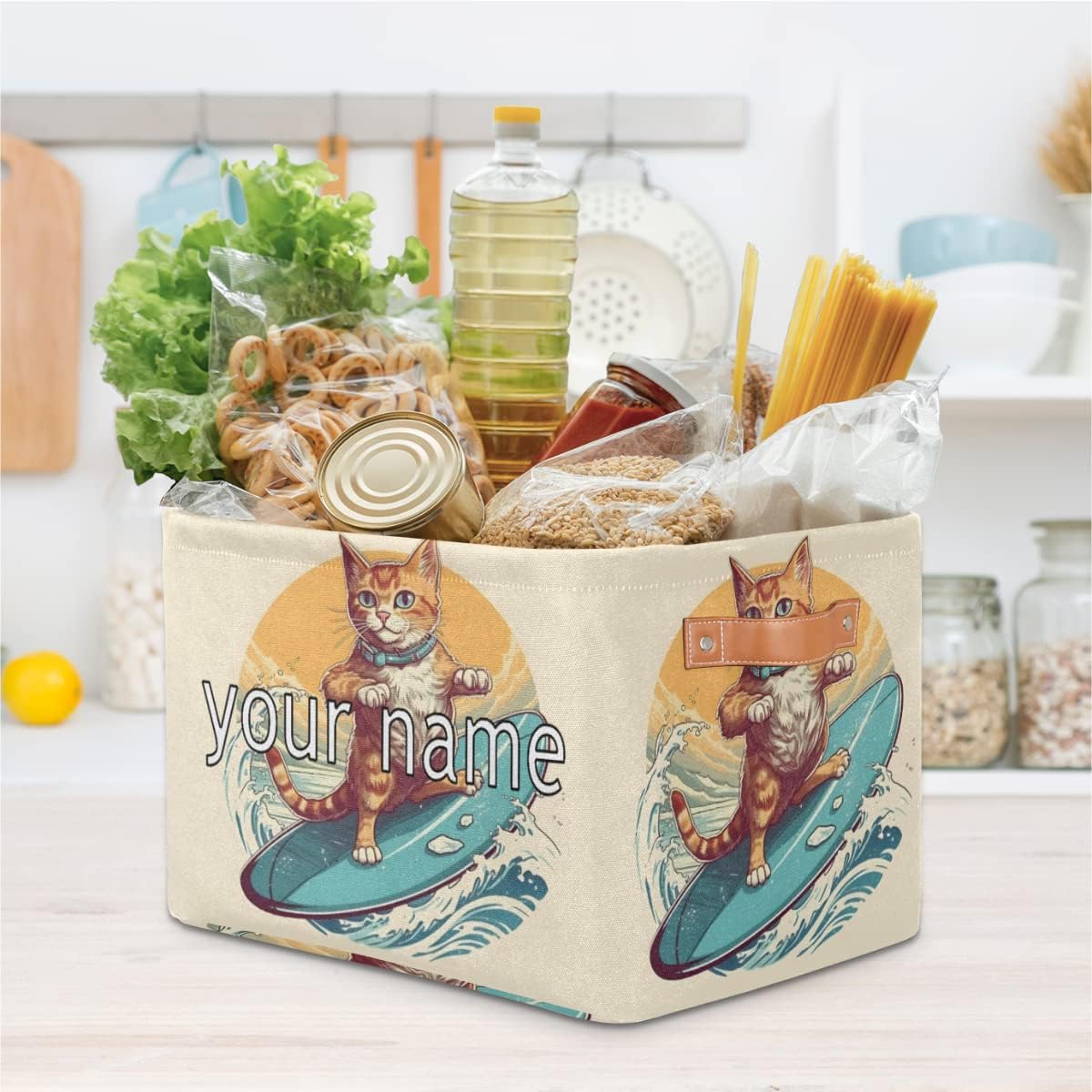 Cesta de almacenamiento personalizada con bonitos animales, gatos, cesta de almacenamiento rectangular de tela divertida para gatos, organizador