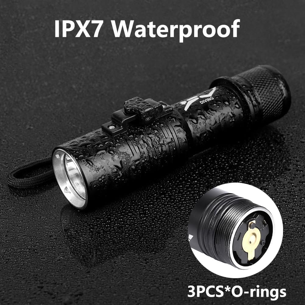 WINDFIRE Linterna de buceo de 1200 lúmenes de alto lumen, luces de buceo LED profesionales, linternas subacuáticas, 98.4 ft, IPX7, impermeable,